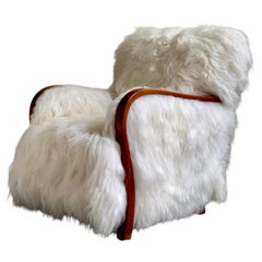 Danish Lounge Chair by Fritz Hansen, Beech & Sheepskin, 1940s