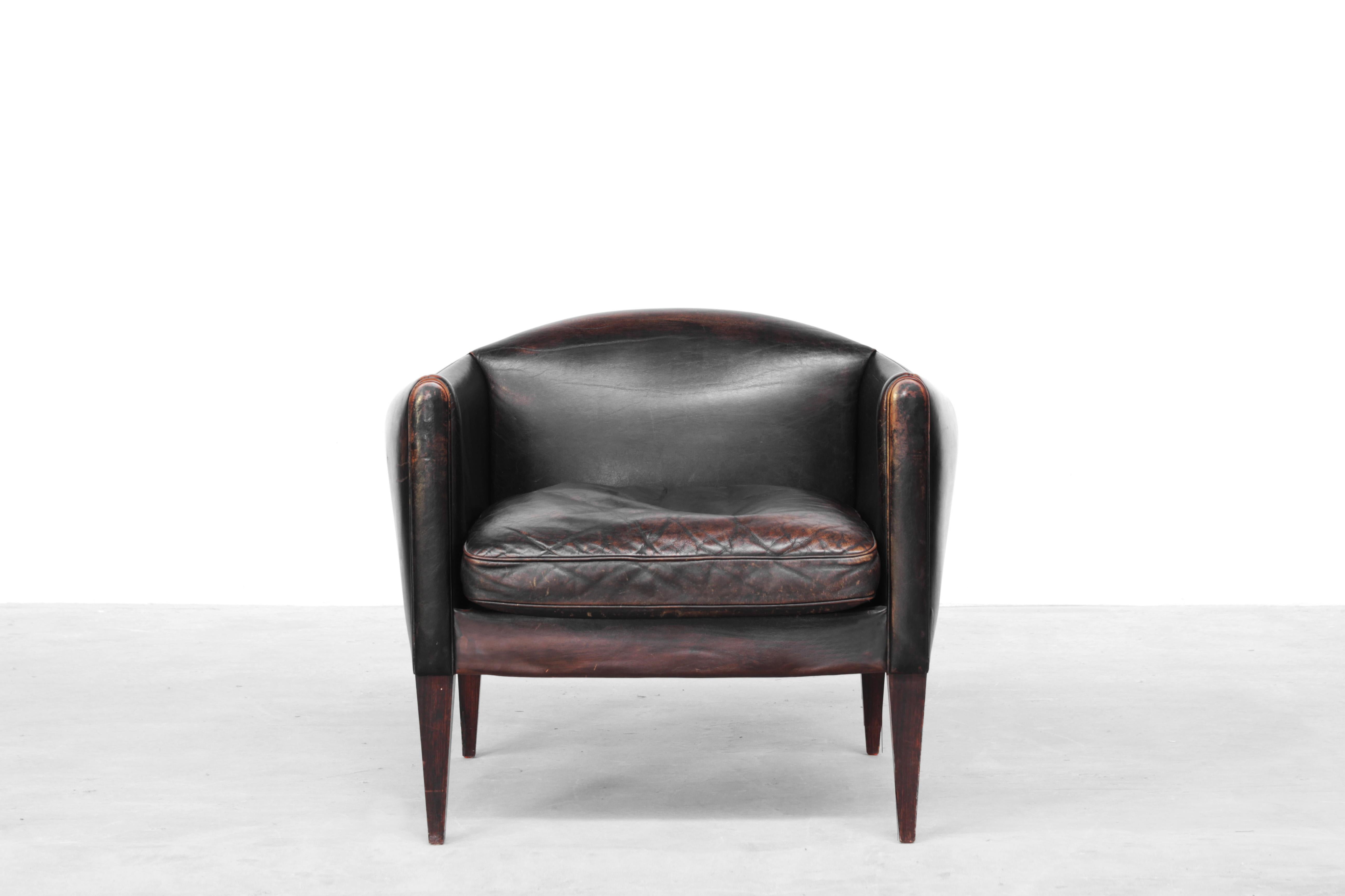 Leather Danish Lounge Chair by Illum Wikkelsø for Holger Christiansen, Denmark, 1960s