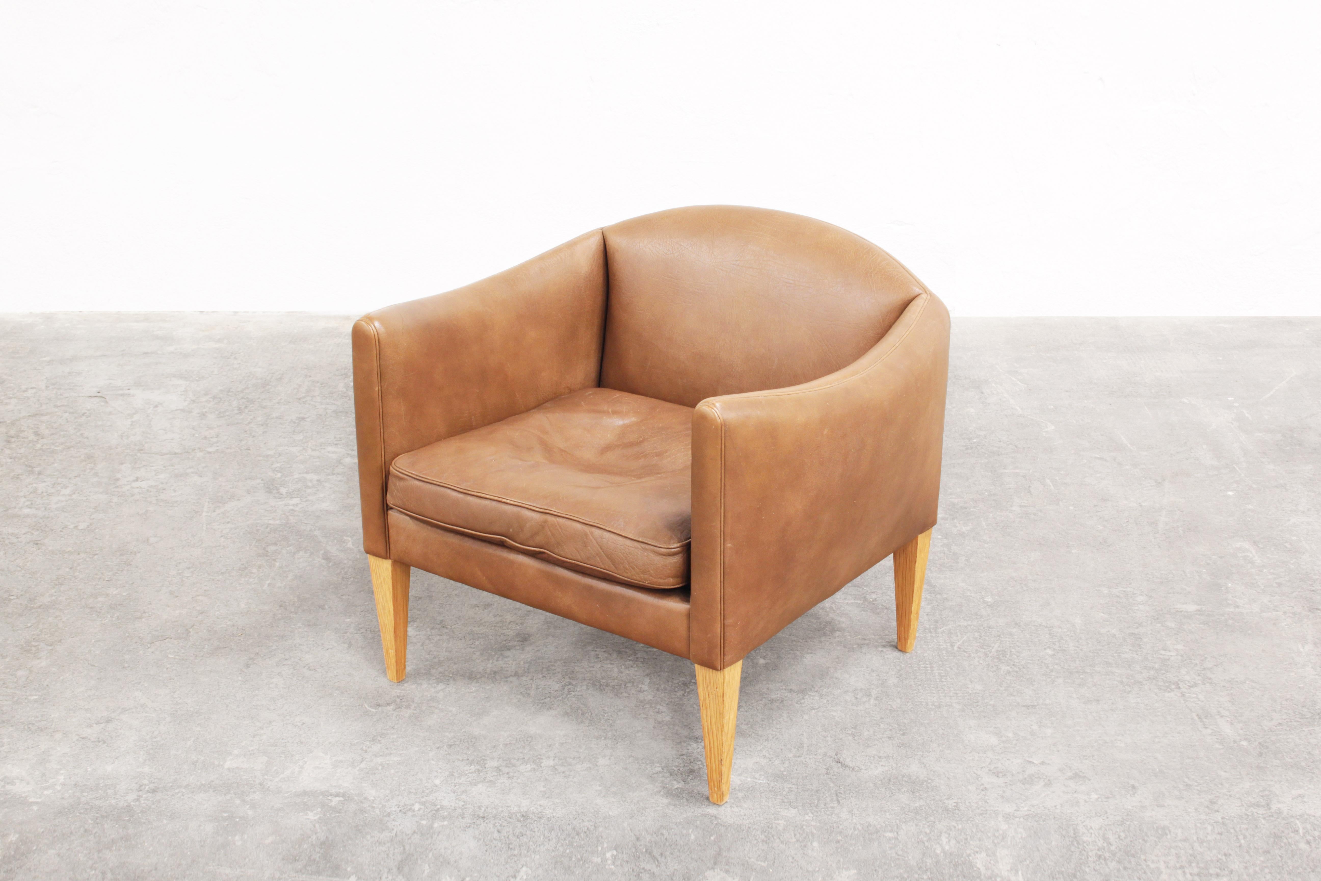 Leather Danish Lounge Chair by Illum Wikkelsø for Holger Christiansen, Denmark, 1960s For Sale