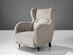 Danish Lounge Chair in Off-White Velvet