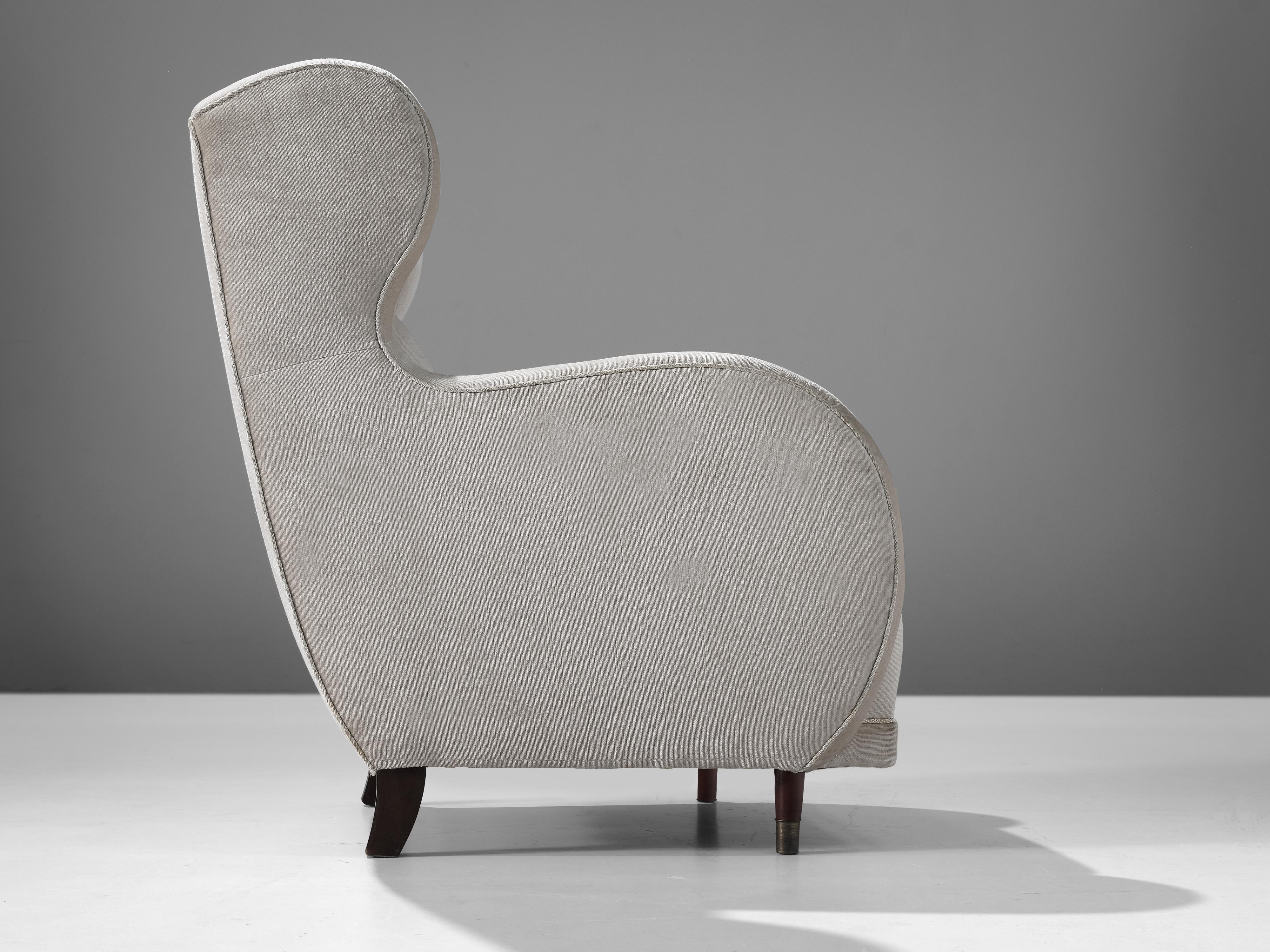 Mid-20th Century Danish Lounge Chair in Off-White Velvet For Sale