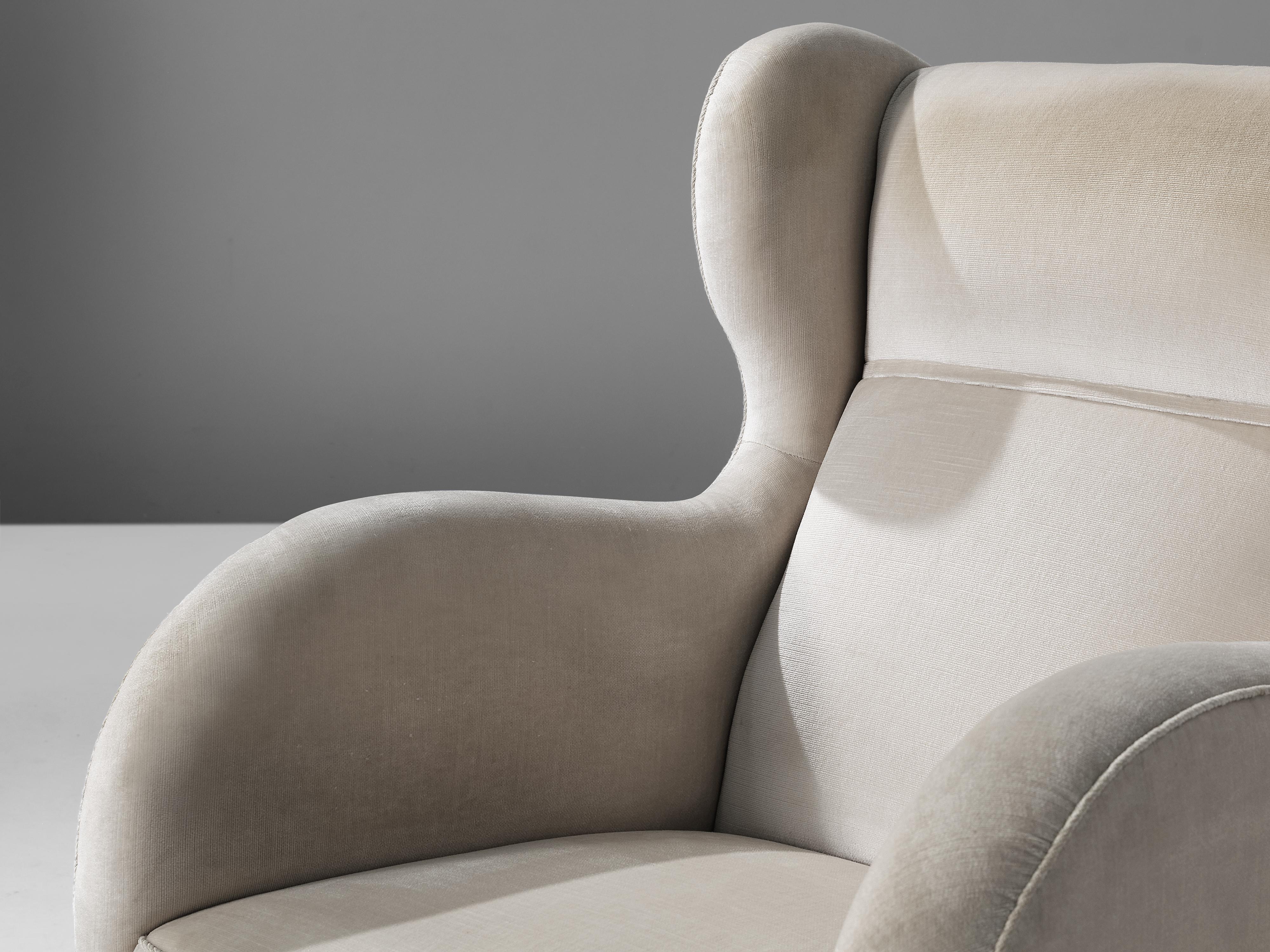 Fabric Danish Lounge Chair in Off-White Velvet For Sale