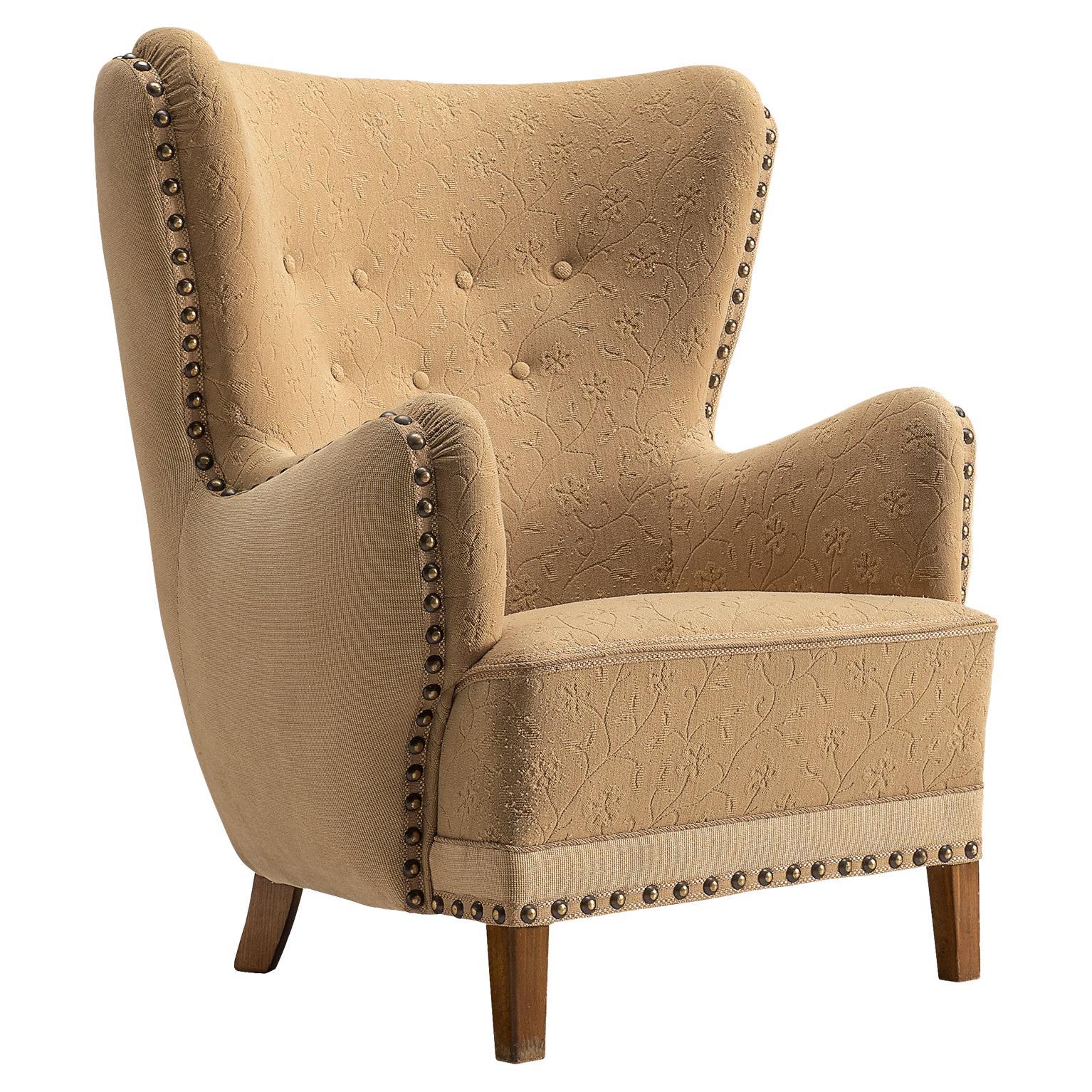 Fauteuil de salon danois en tissu beige