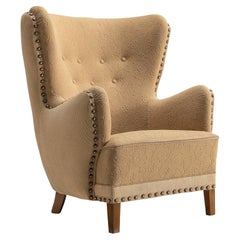 Antique Danish Lounge Chair in Beige Upholstery