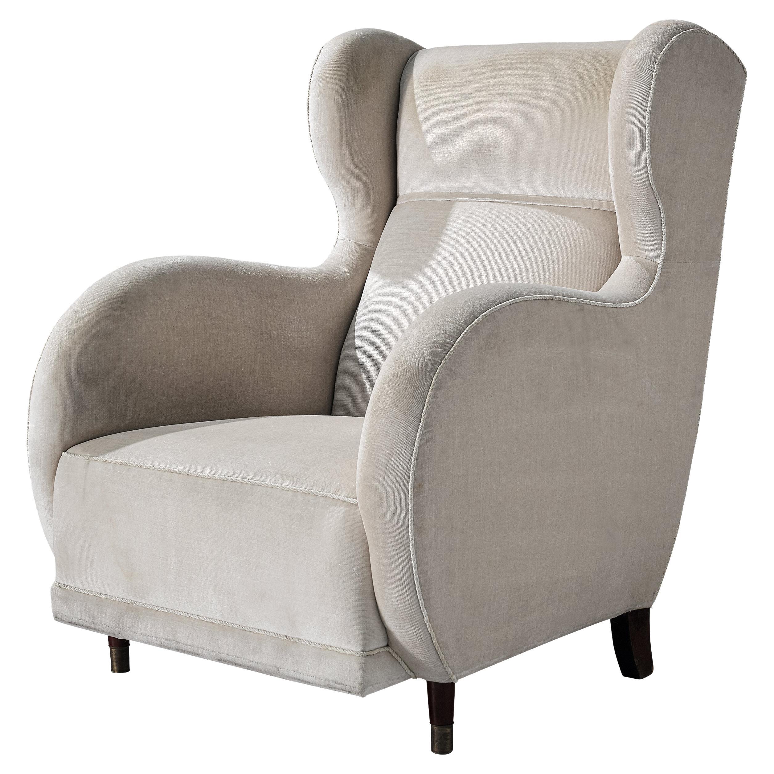 Danish Lounge Chair in Off-White Velvet For Sale