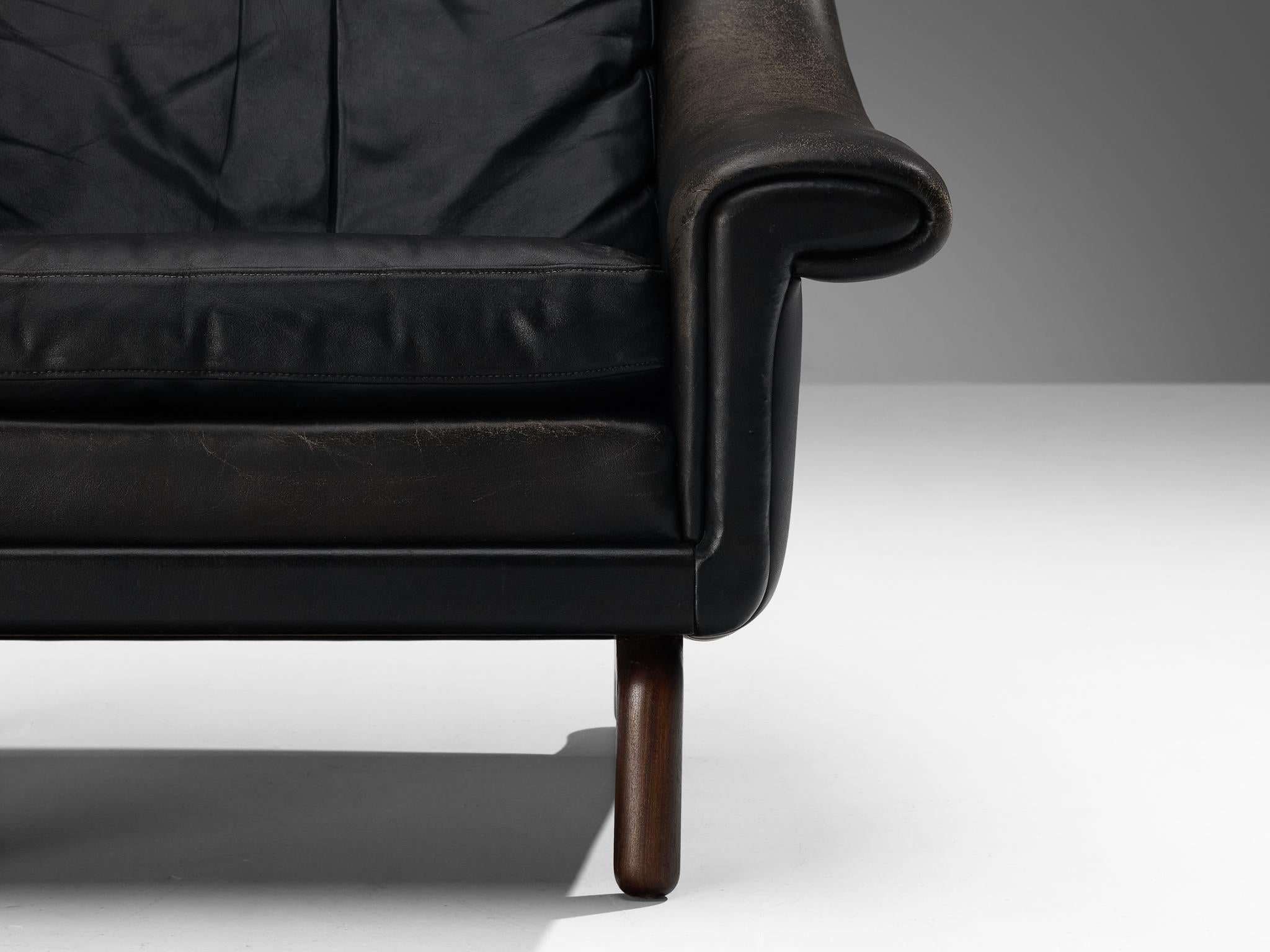Danish Lounge Chair in Black Leather and Teak For Sale 2