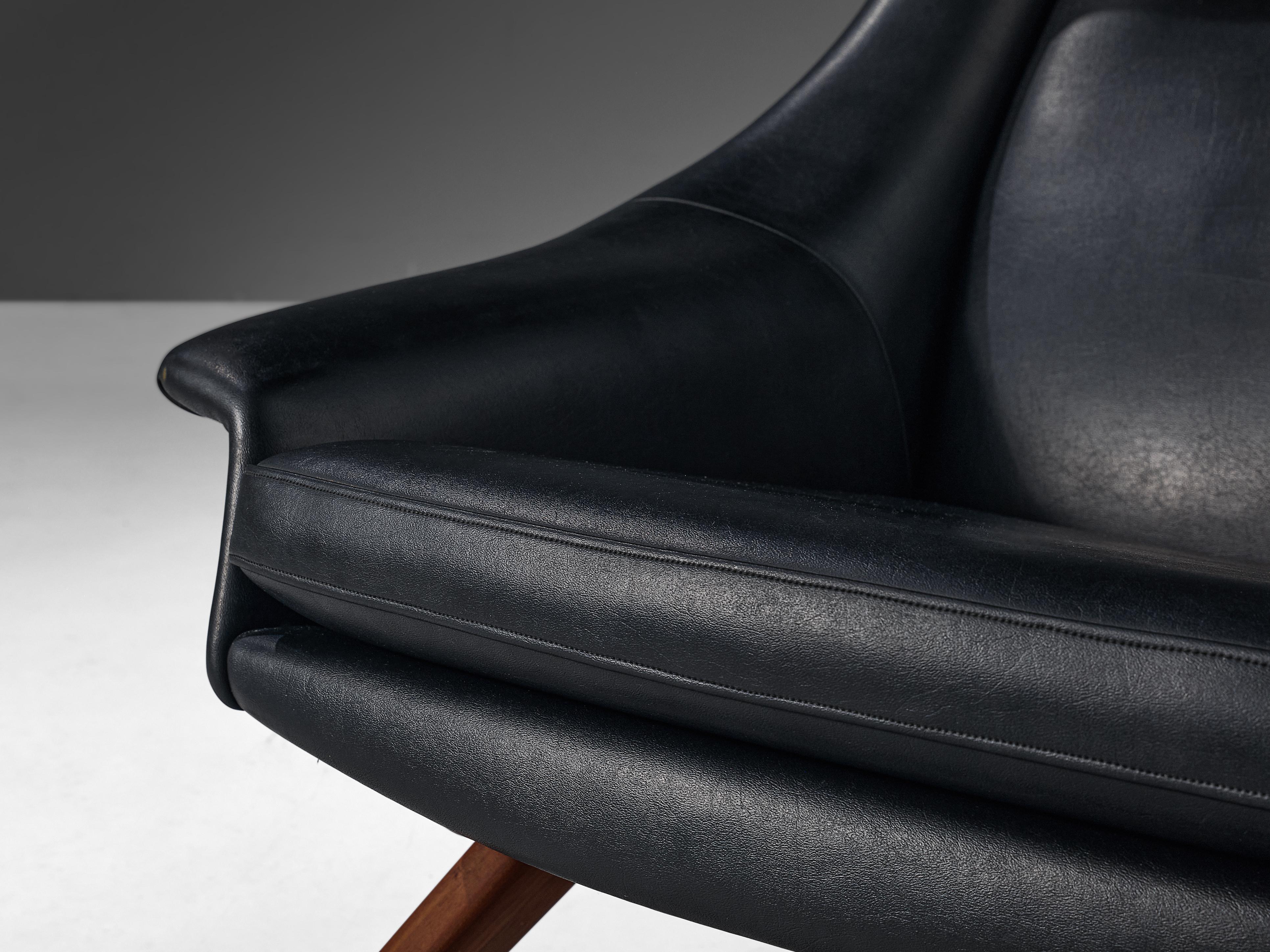 Danish Lounge Chair in Black Leather and Teak  1