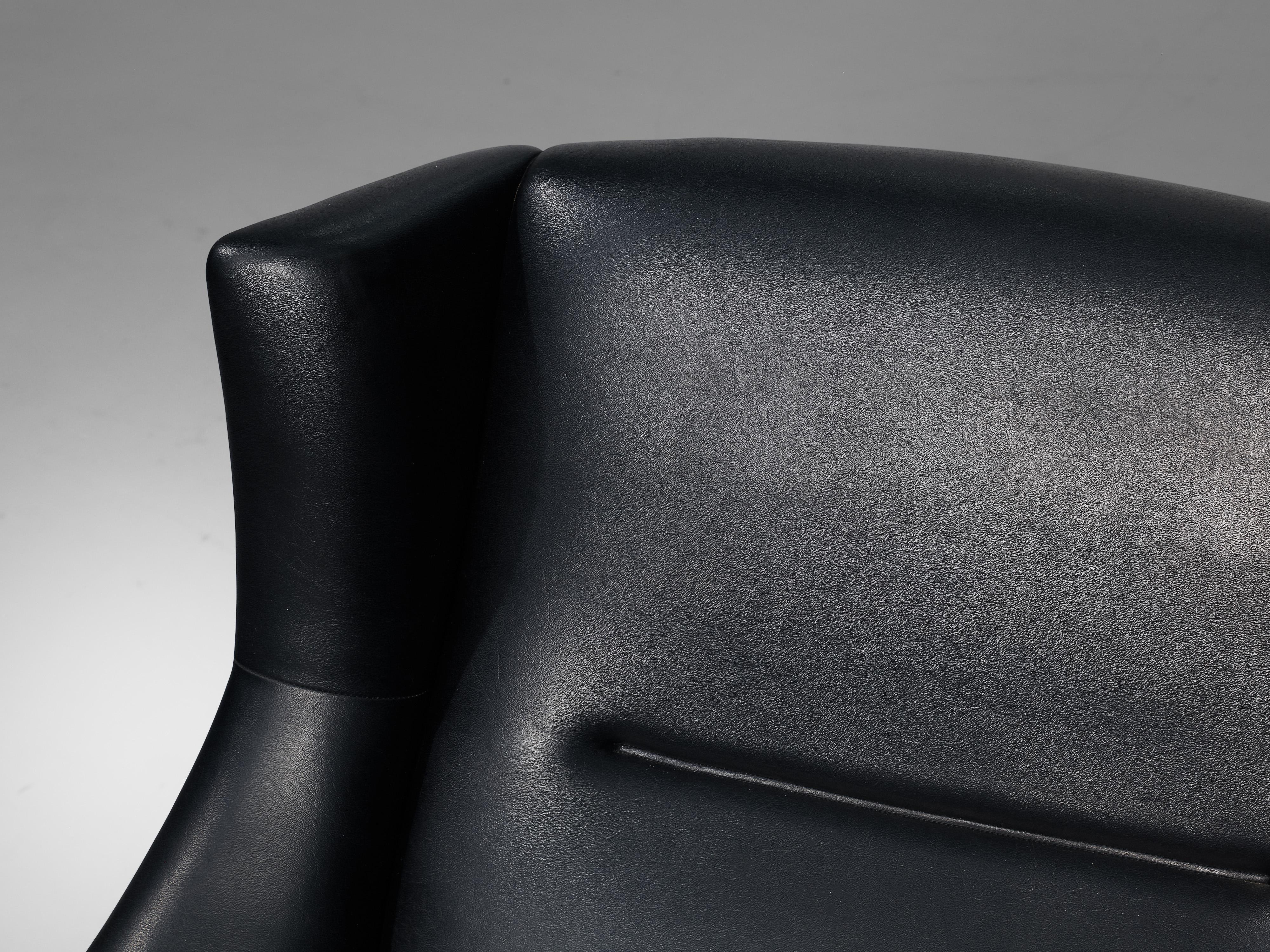 Scandinavian Modern Danish Lounge Chair in Black Leatherette and Teak 