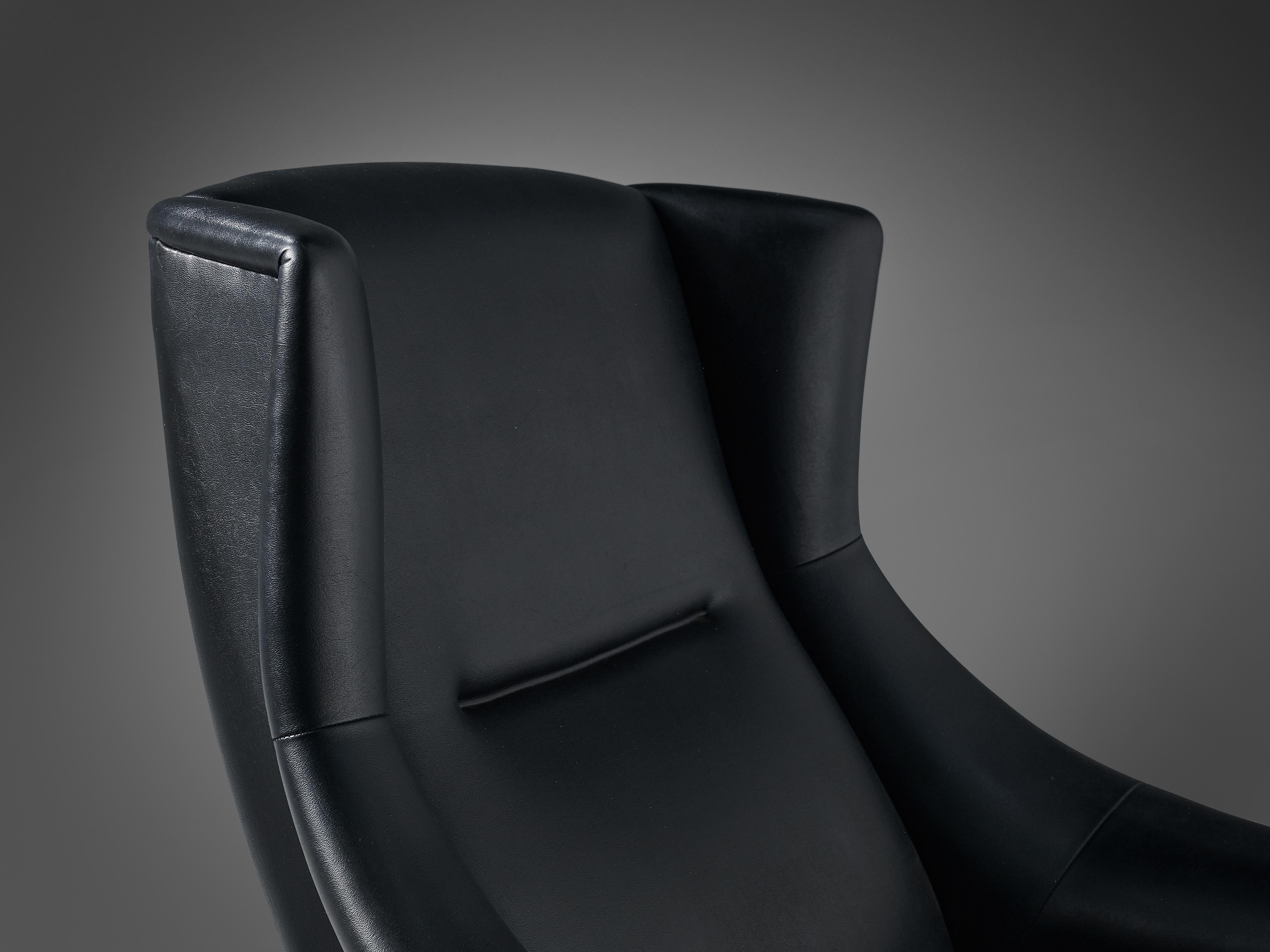 Danish Lounge Chair in Black Leatherette and Teak For Sale at 1stDibs