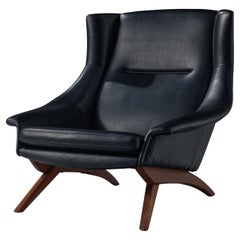 Danish Lounge Chair in Black Leatherette and Teak 