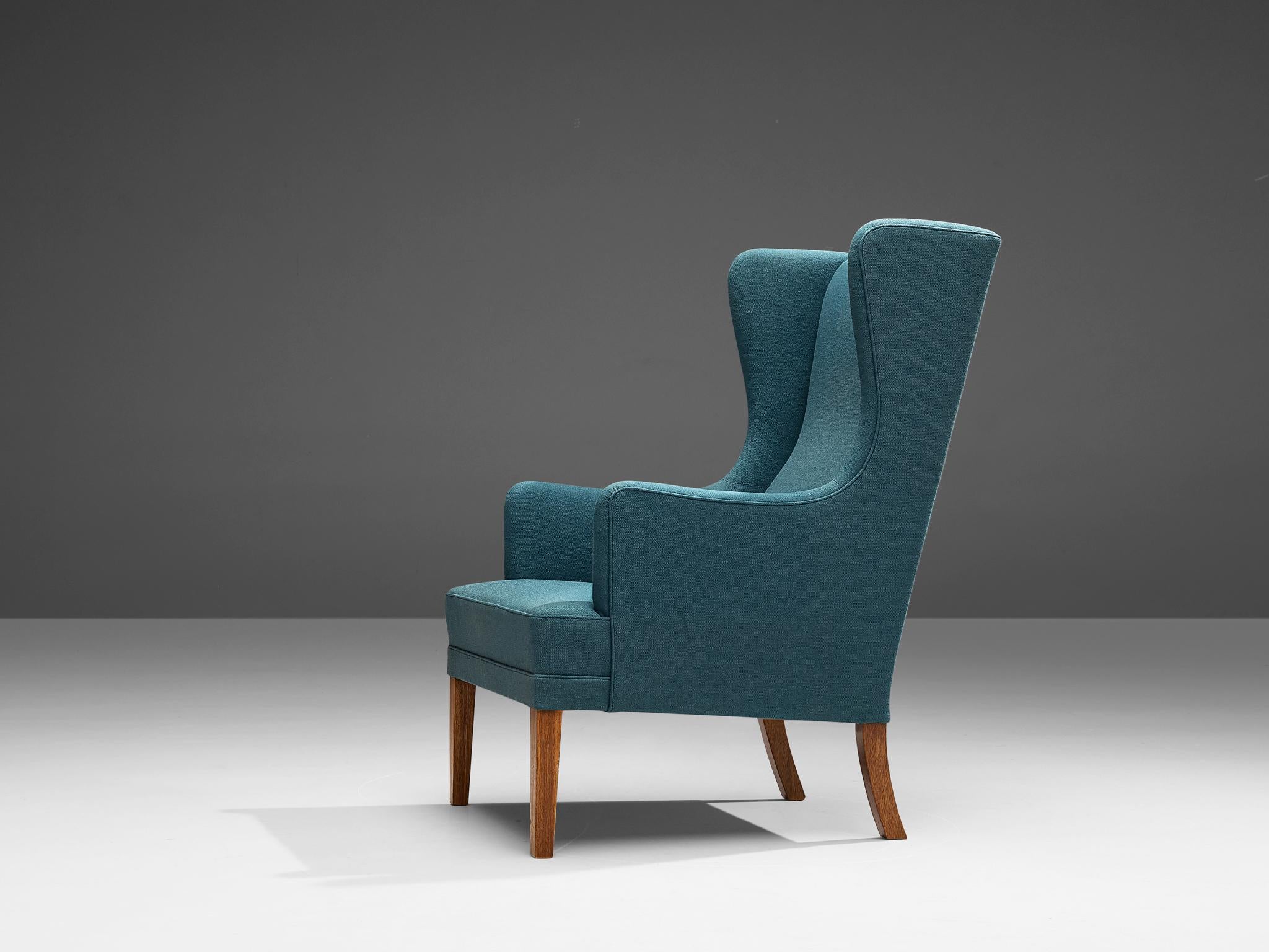 Danish Lounge Chair with Ottoman in Blue Upholstery For Sale 5