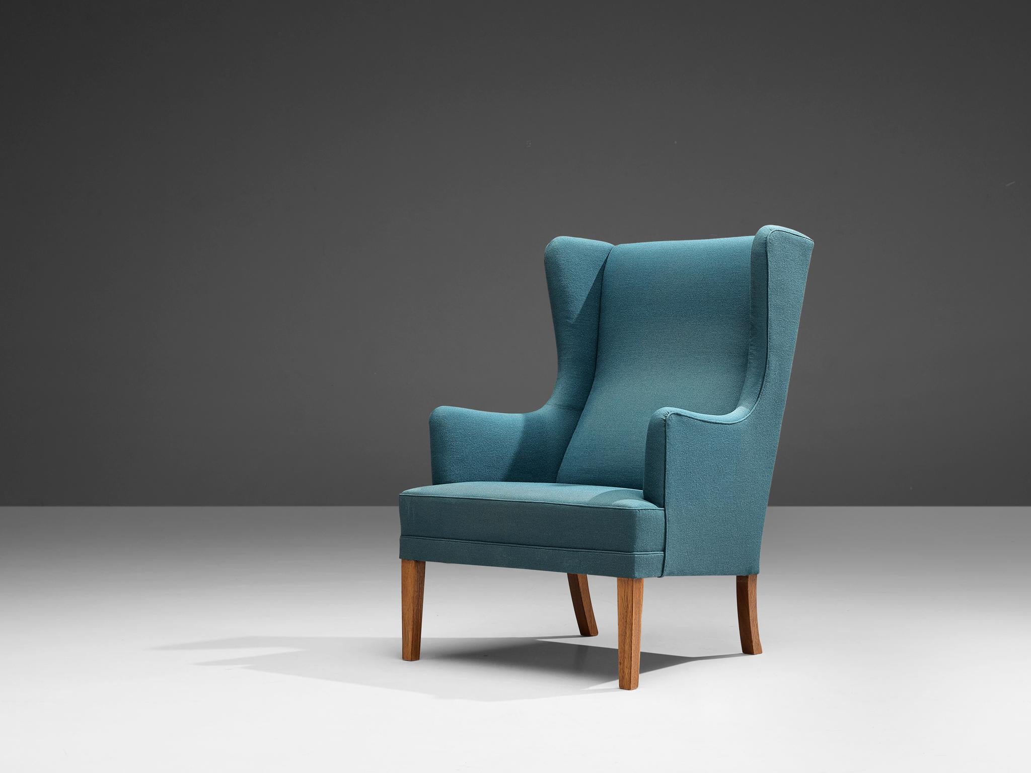 Fauteuil de salon danois avec ottoman en tissu bleu  en vente 1