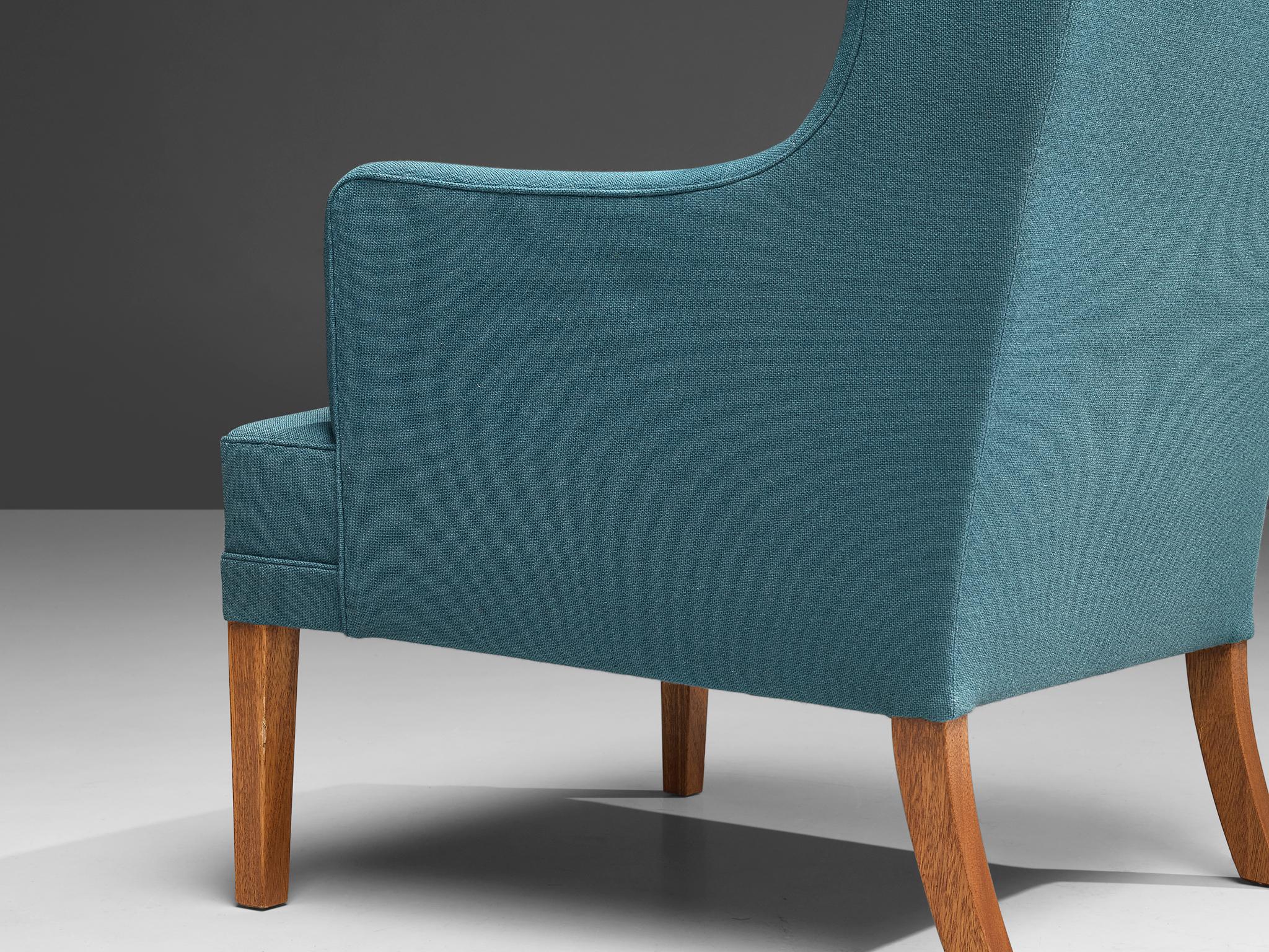 Danish Lounge Chair with Ottoman in Blue Upholstery For Sale 3