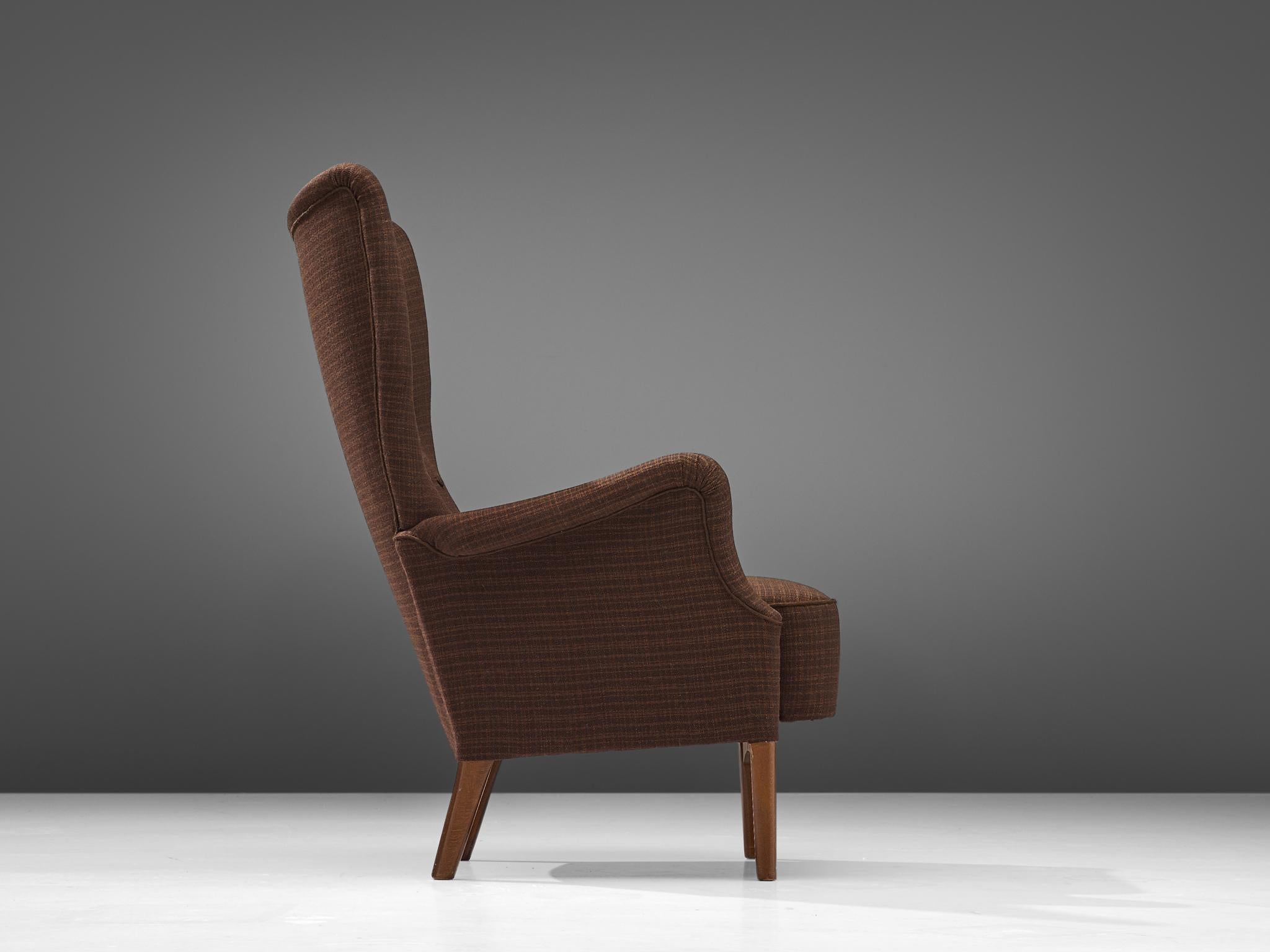 Scandinavian Modern Danish Lounge Chair in Brown Fabric, 1950s