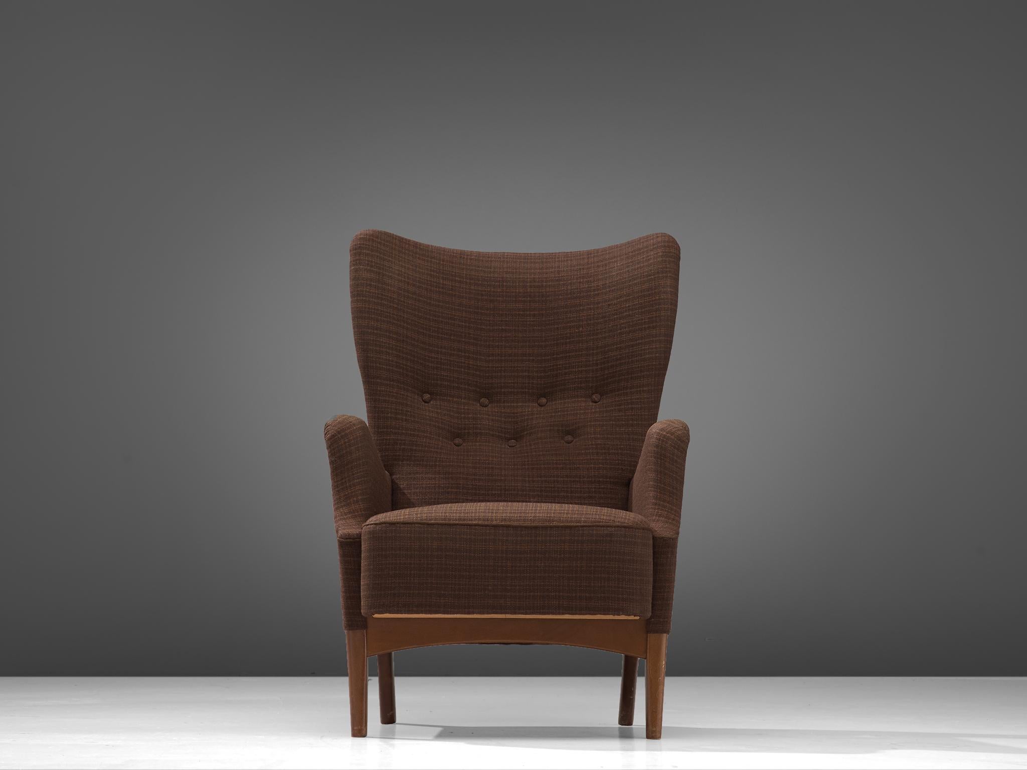 Mid-20th Century Danish Lounge Chair in Brown Fabric, 1950s