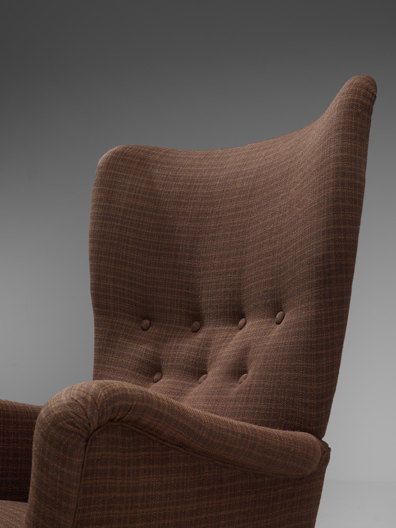 Danish Lounge Chair in Brown Fabric, 1950s 1