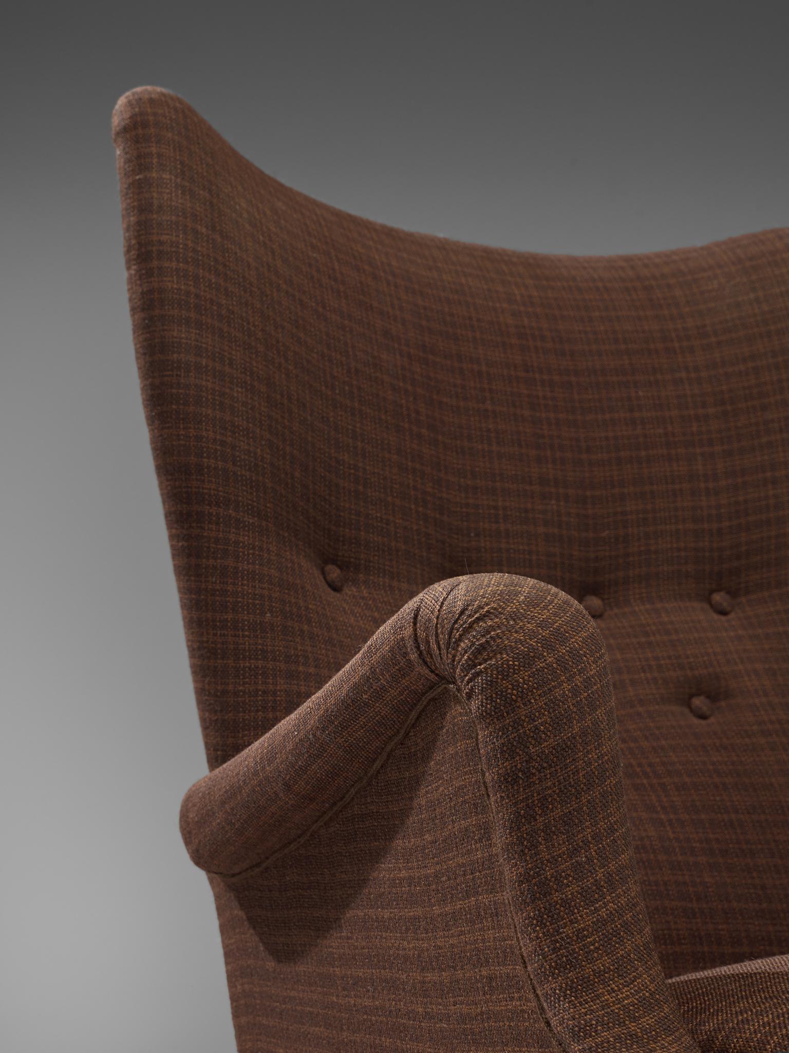 Danish Lounge Chair in Brown Fabric, 1950s 2