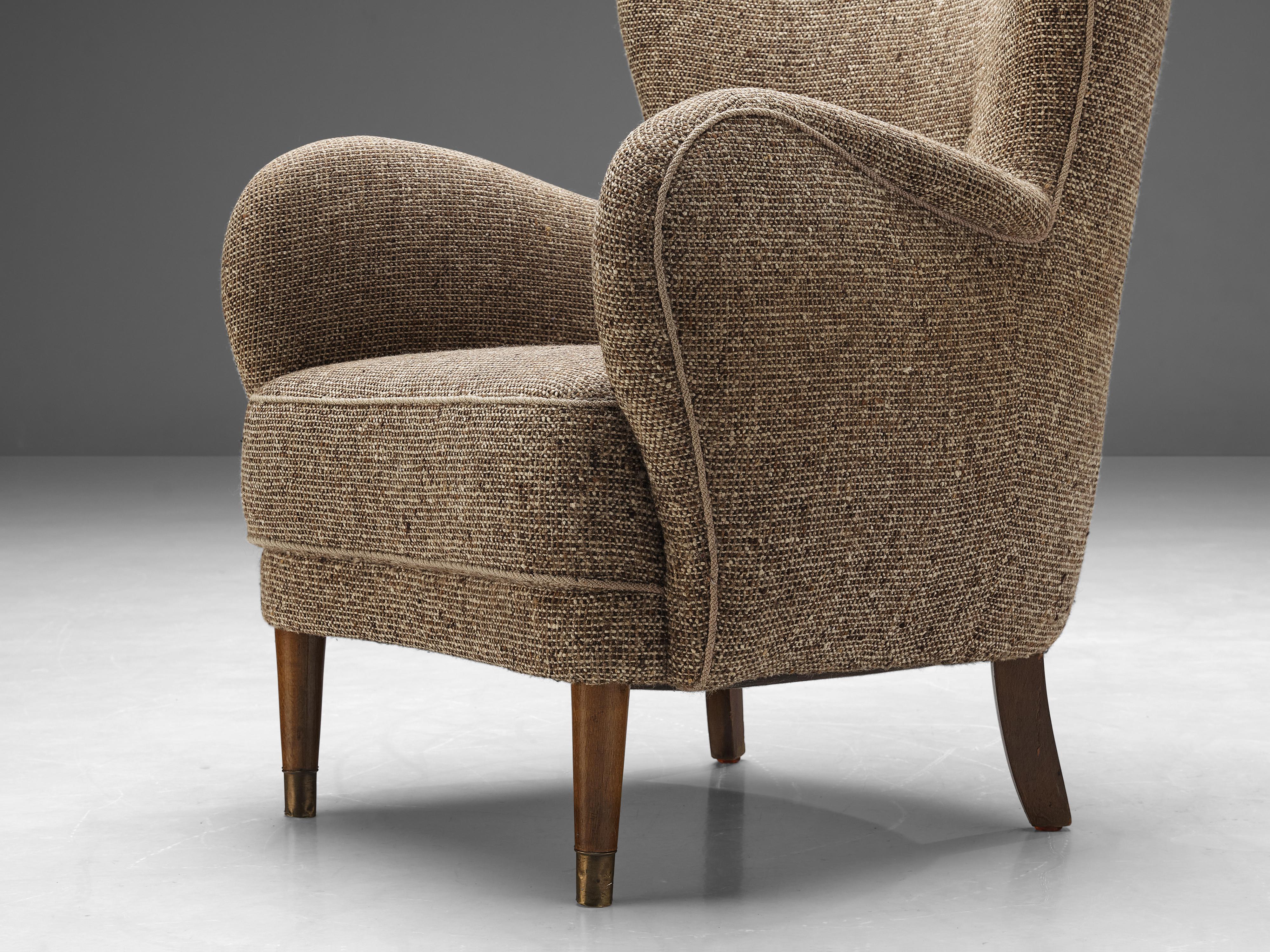 Scandinavian Modern Danish Lounge Chair in Brown Grey Upholstery