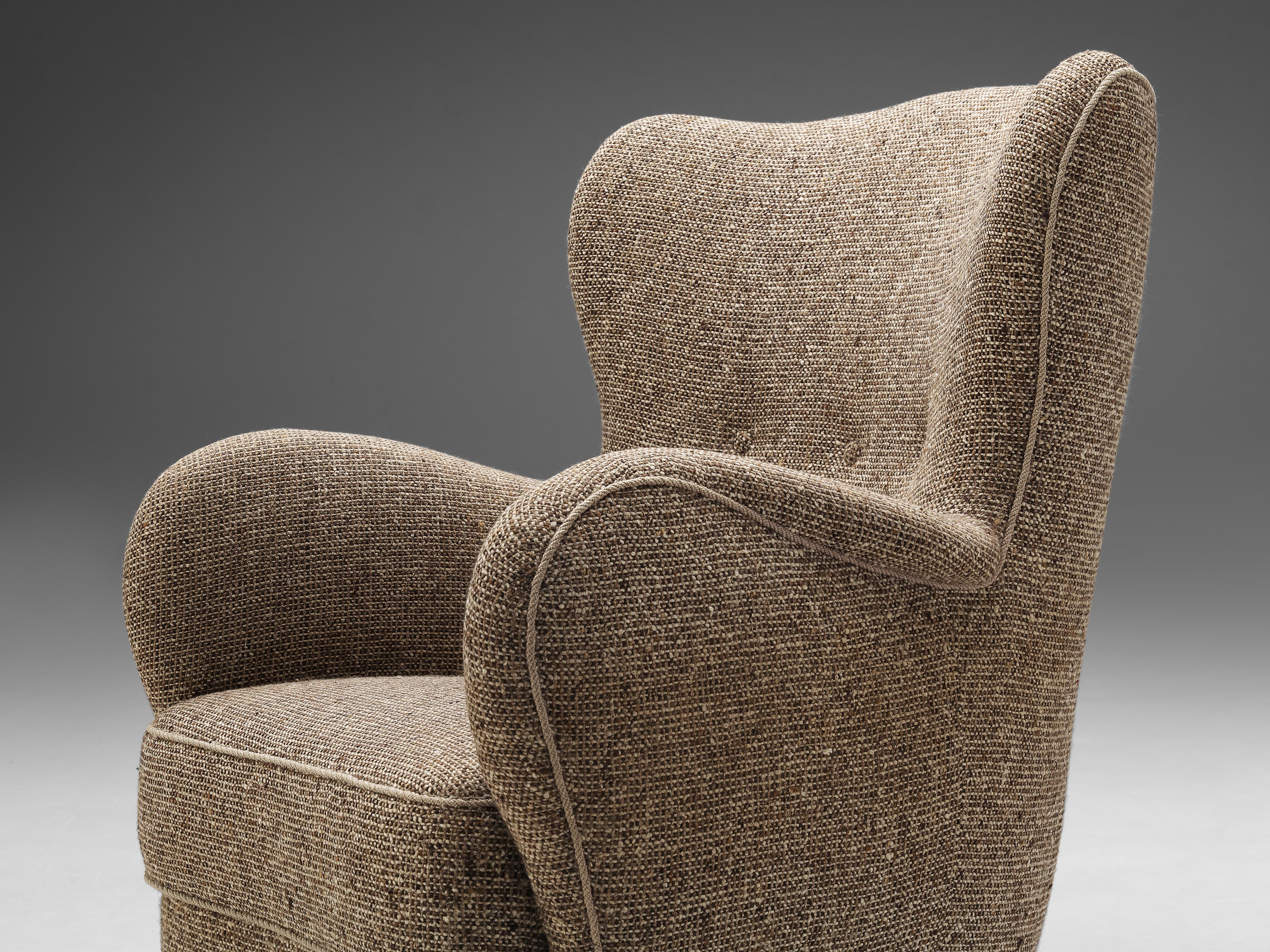 Late 20th Century Danish Lounge Chair in Brown Grey Upholstery
