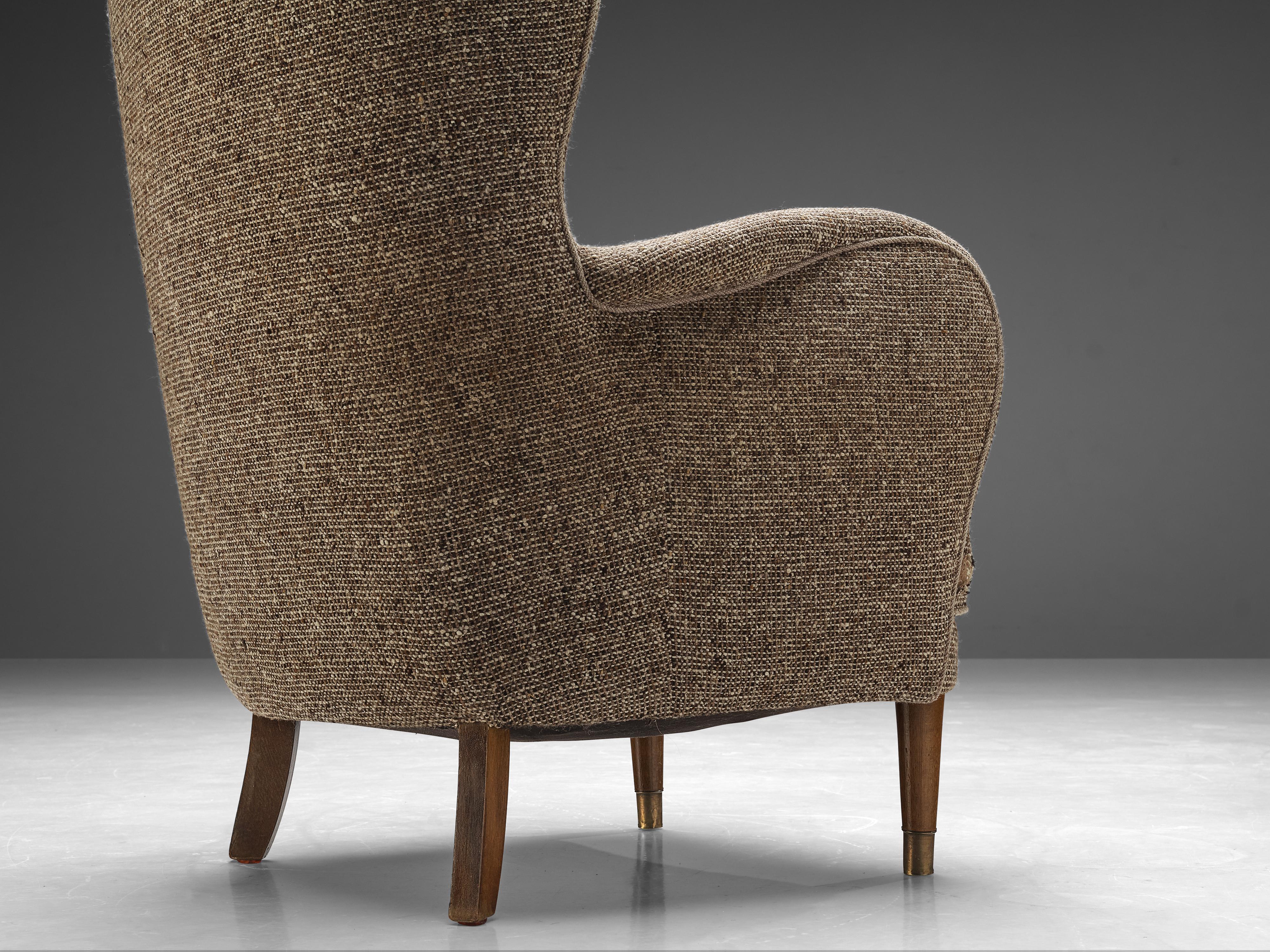 Danish Lounge Chair in Brown Grey Upholstery 1