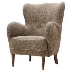 Danish Lounge Chair in Brown Grey Upholstery