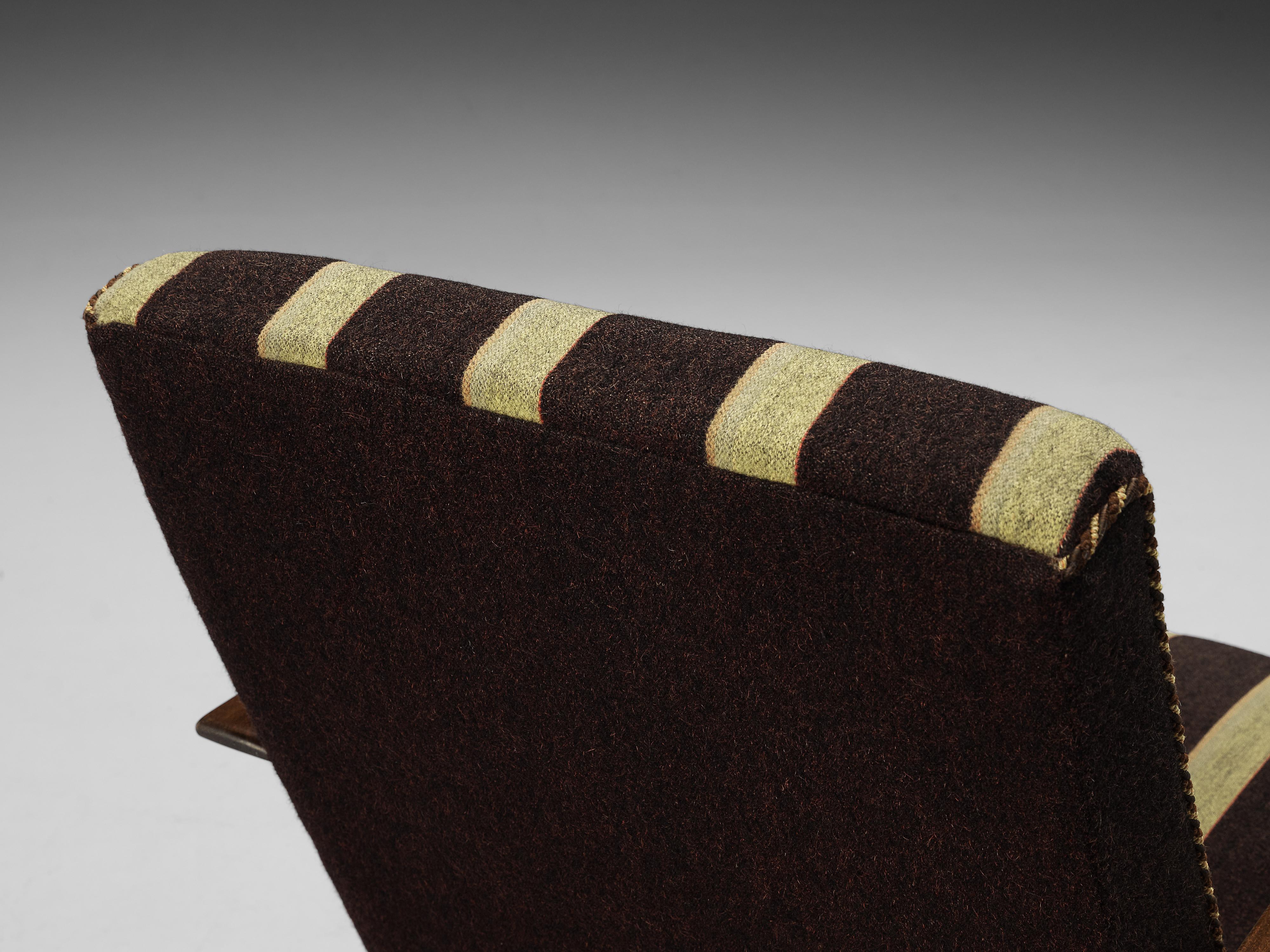 Danish Lounge Chair in Brown Striped Upholstery 4
