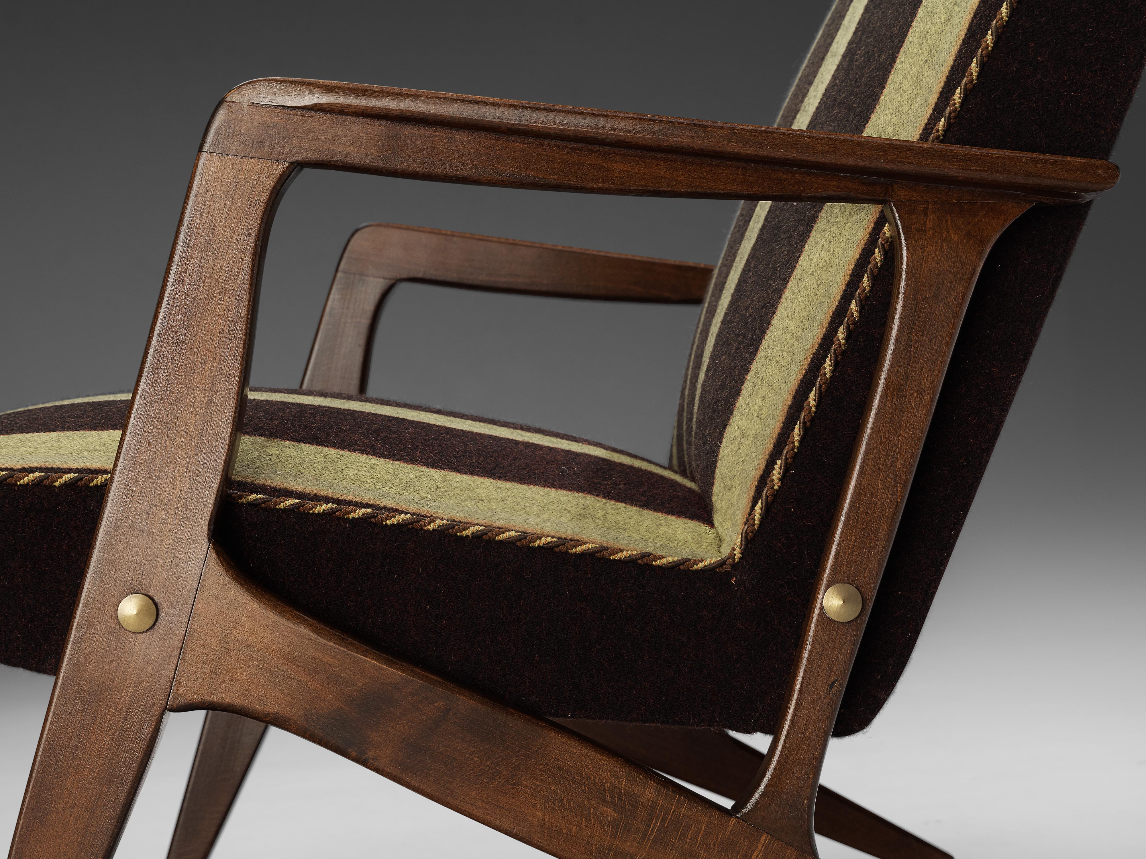 Scandinavian Modern Danish Lounge Chair in Brown Striped Upholstery