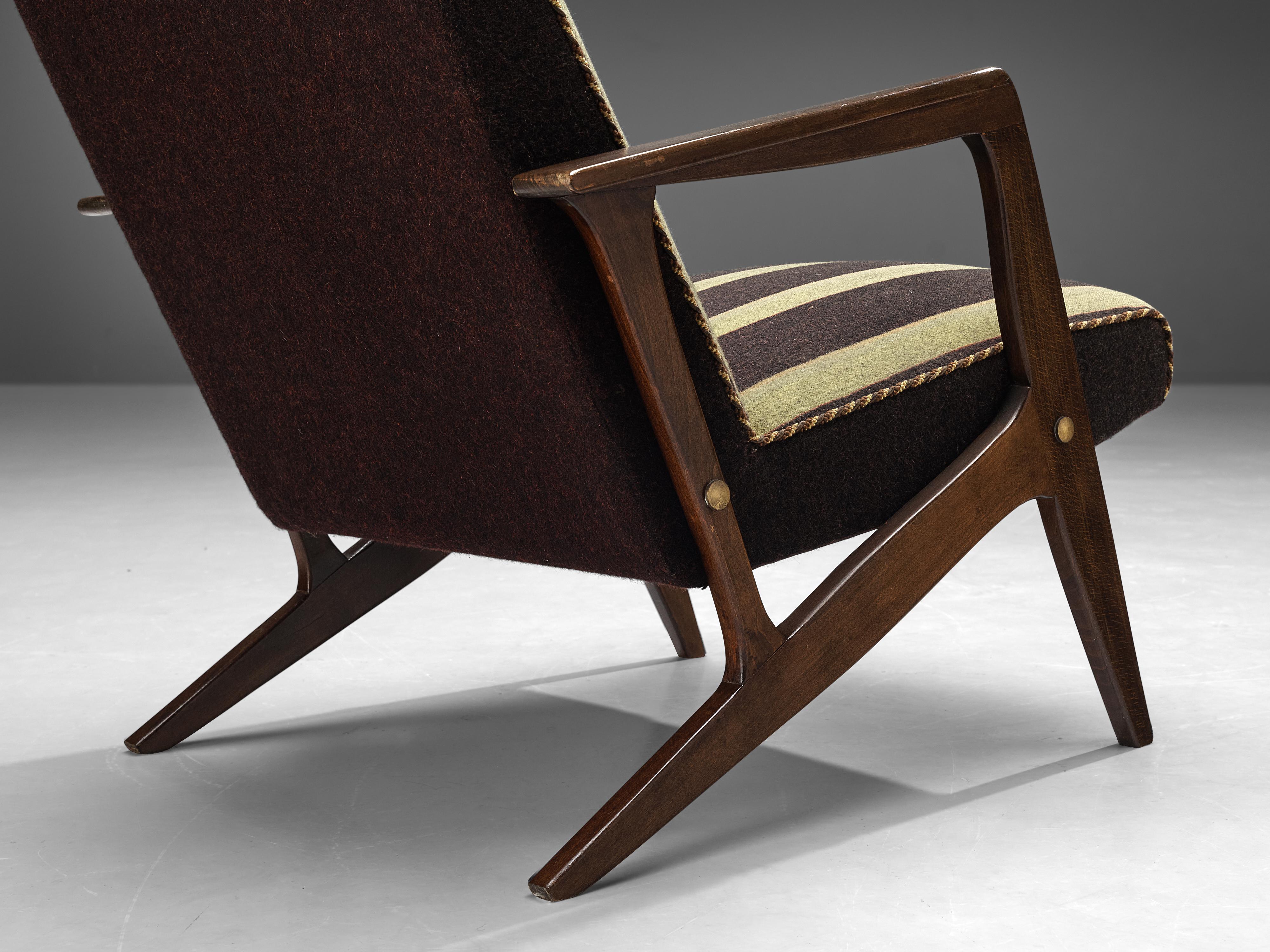 Mid-20th Century Danish Lounge Chair in Brown Striped Upholstery