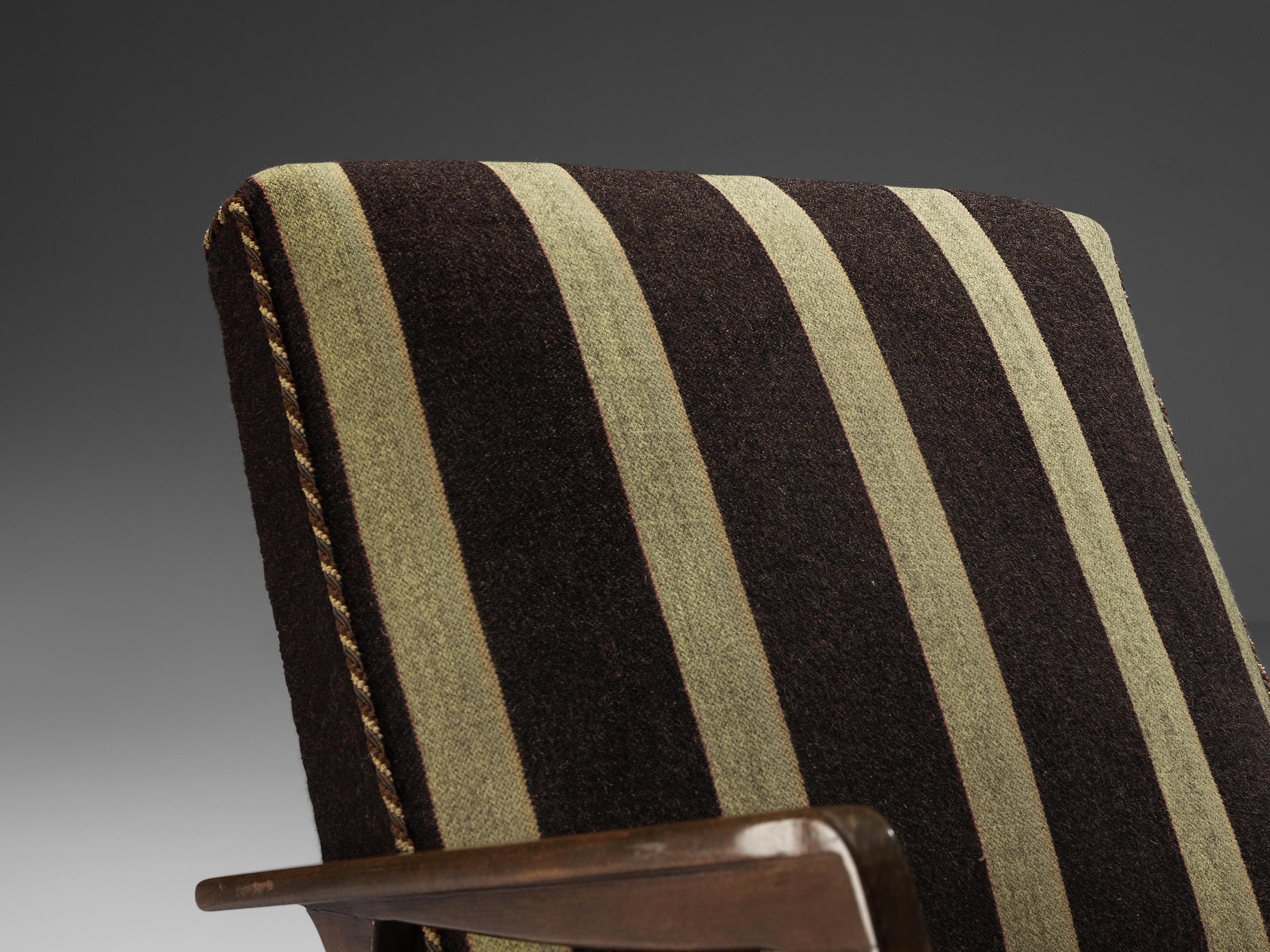 Danish Lounge Chair in Brown Striped Upholstery 3