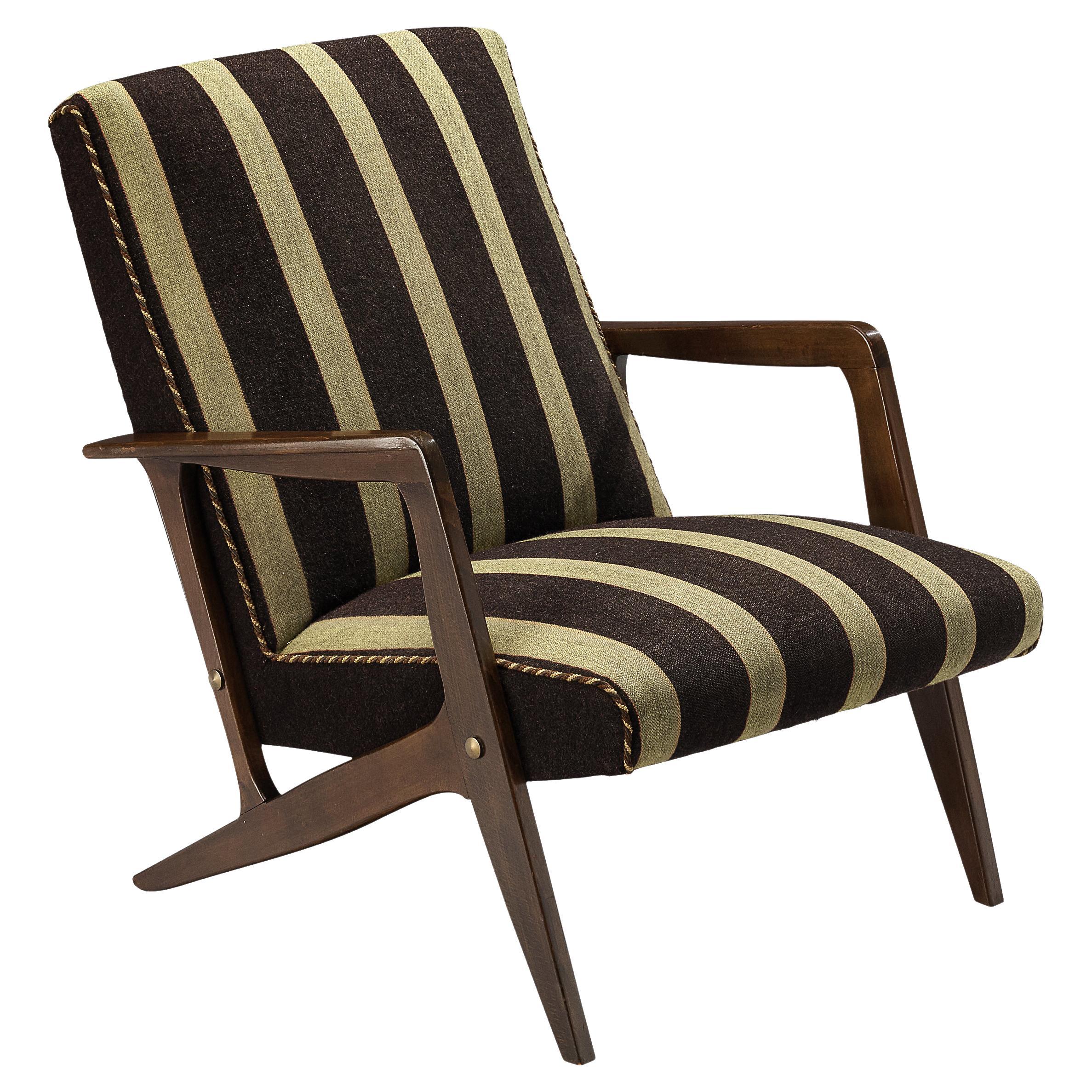 Danish Lounge Chair in Brown Striped Upholstery