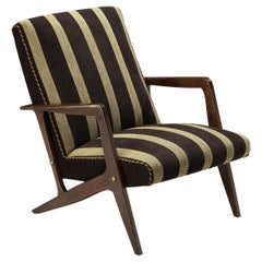Retro Danish Lounge Chair in Brown Striped Upholstery
