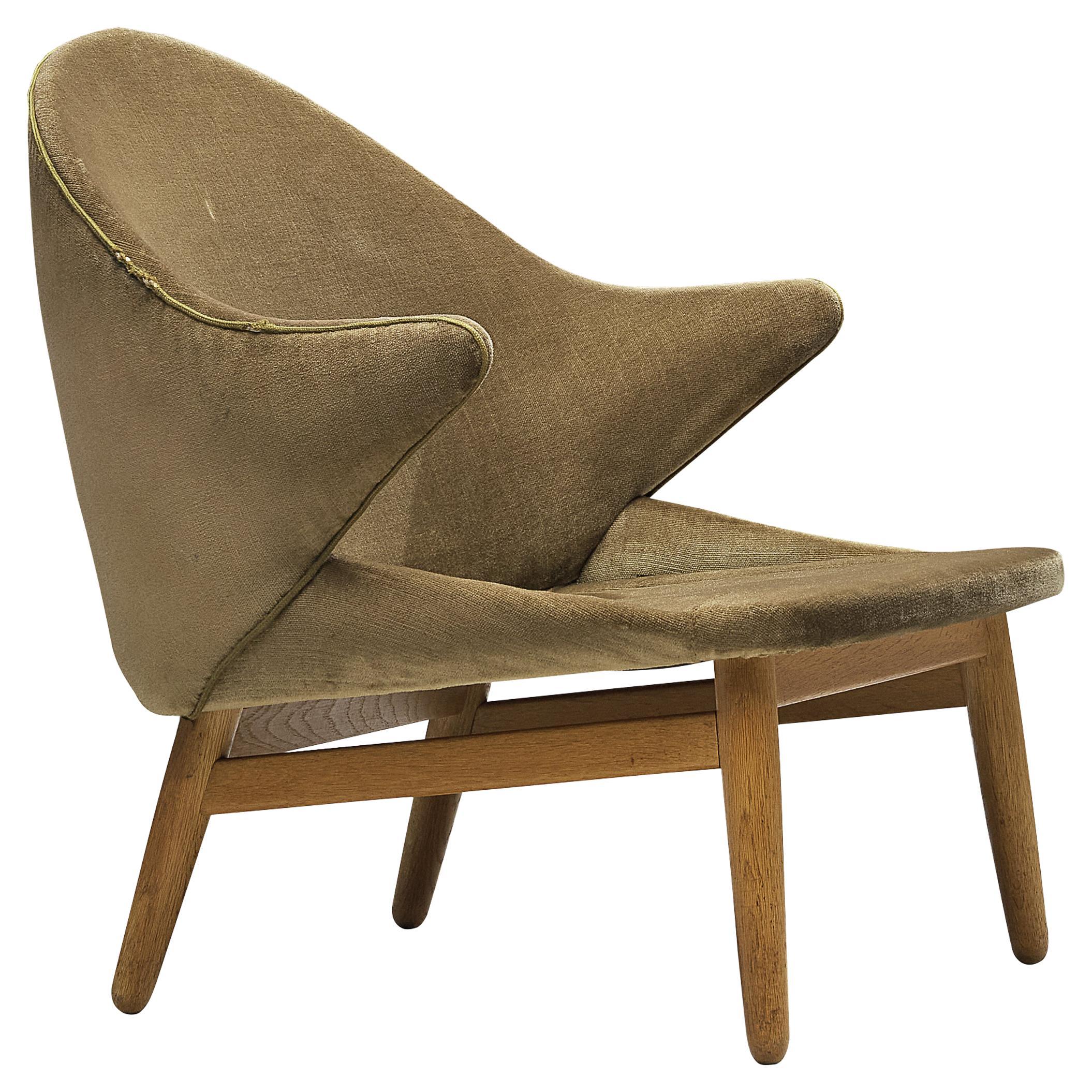 Danish Lounge Chair in Oak and Green Upholstery