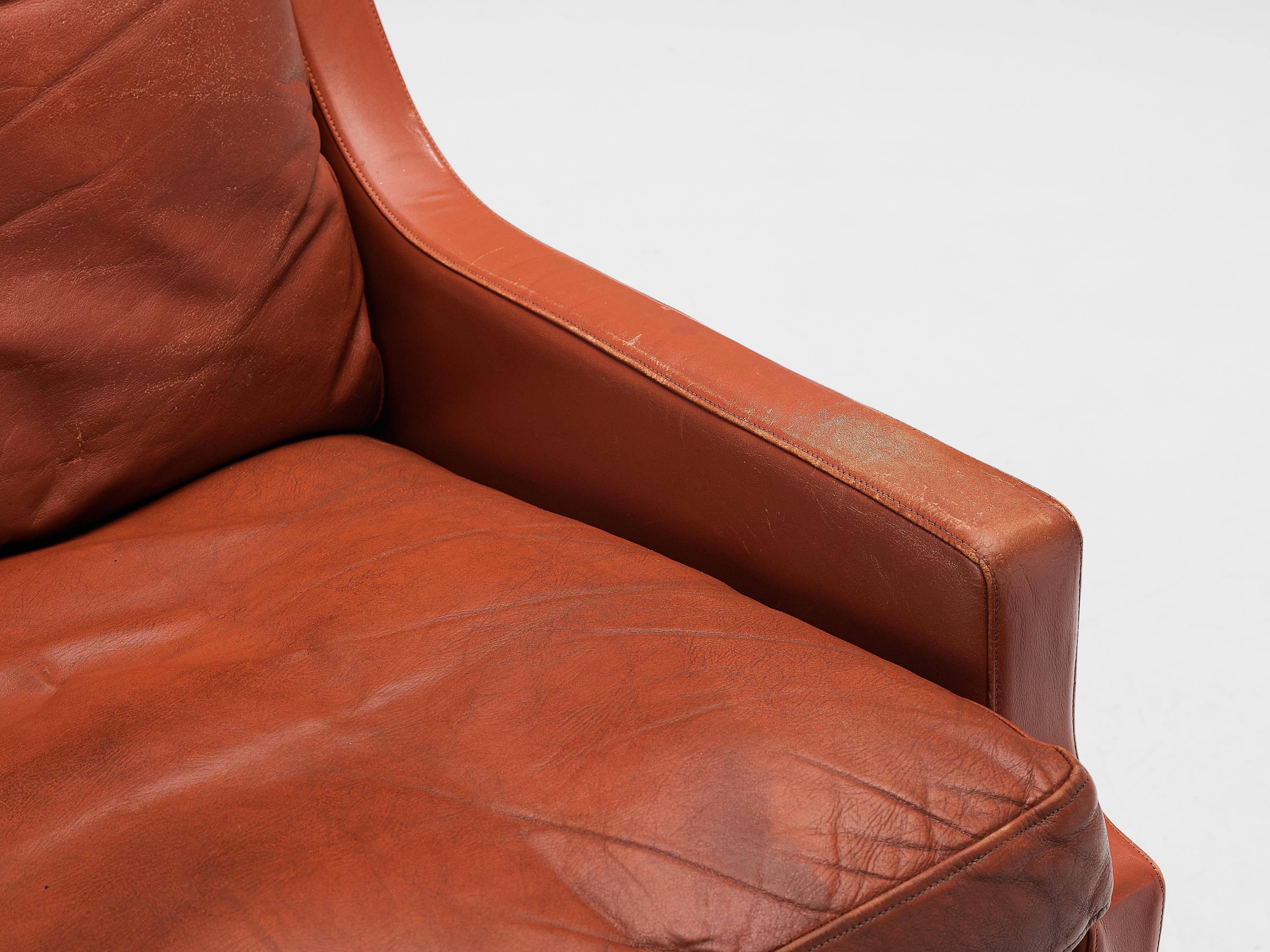 Danish Lounge Chair in Oak and Patinated Red Leather  For Sale 2