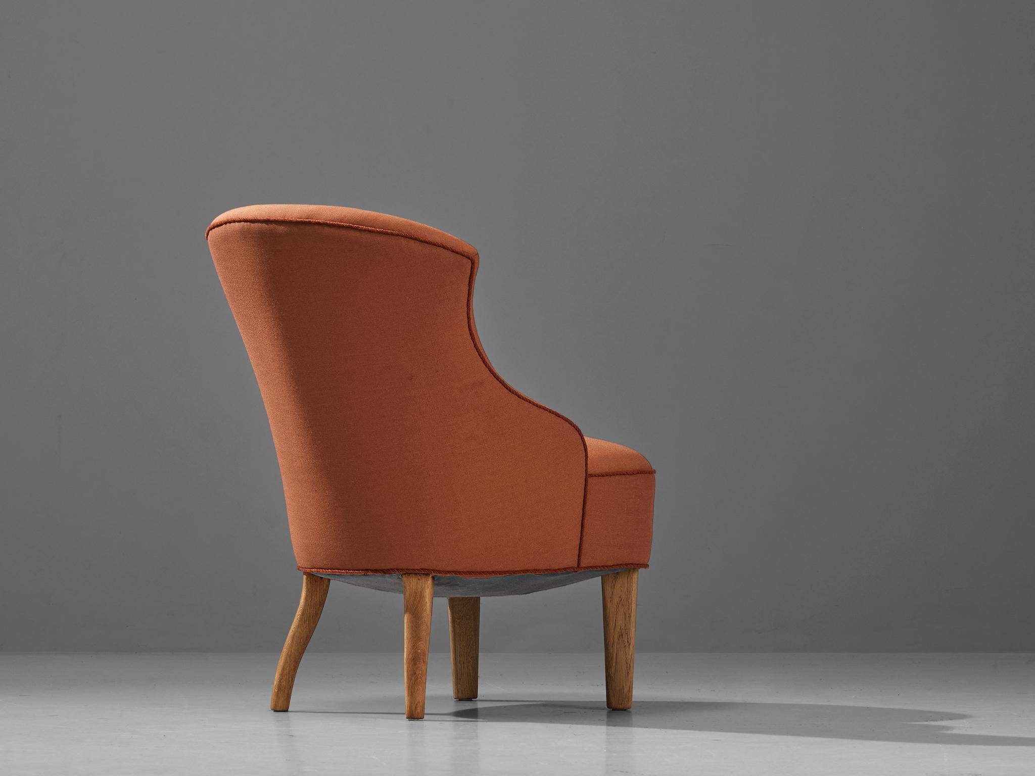 Mid-20th Century Danish Lounge Chair in Oak and Salmon Orange Upholstery