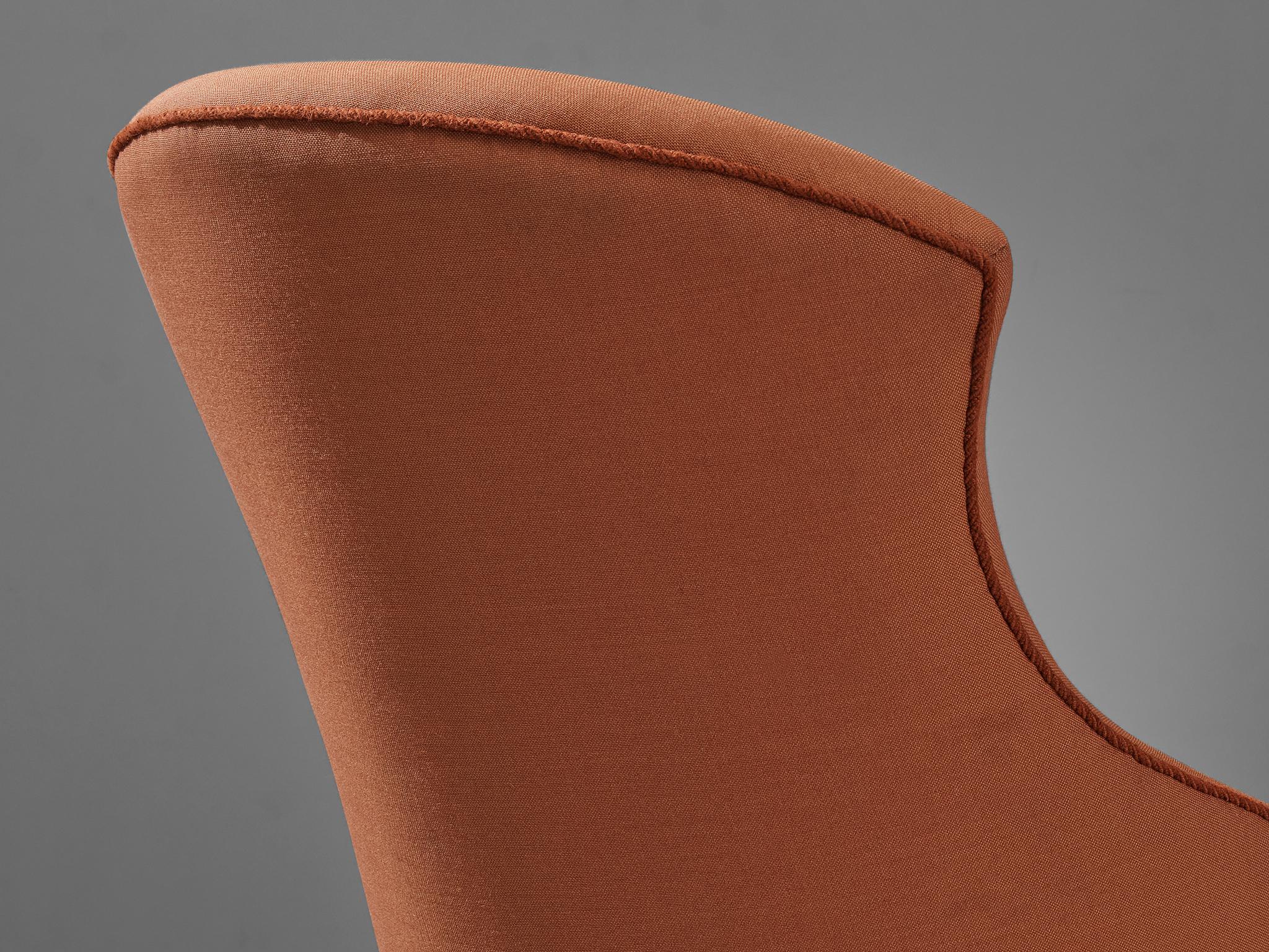 Fabric Danish Lounge Chair in Oak and Salmon Orange Upholstery