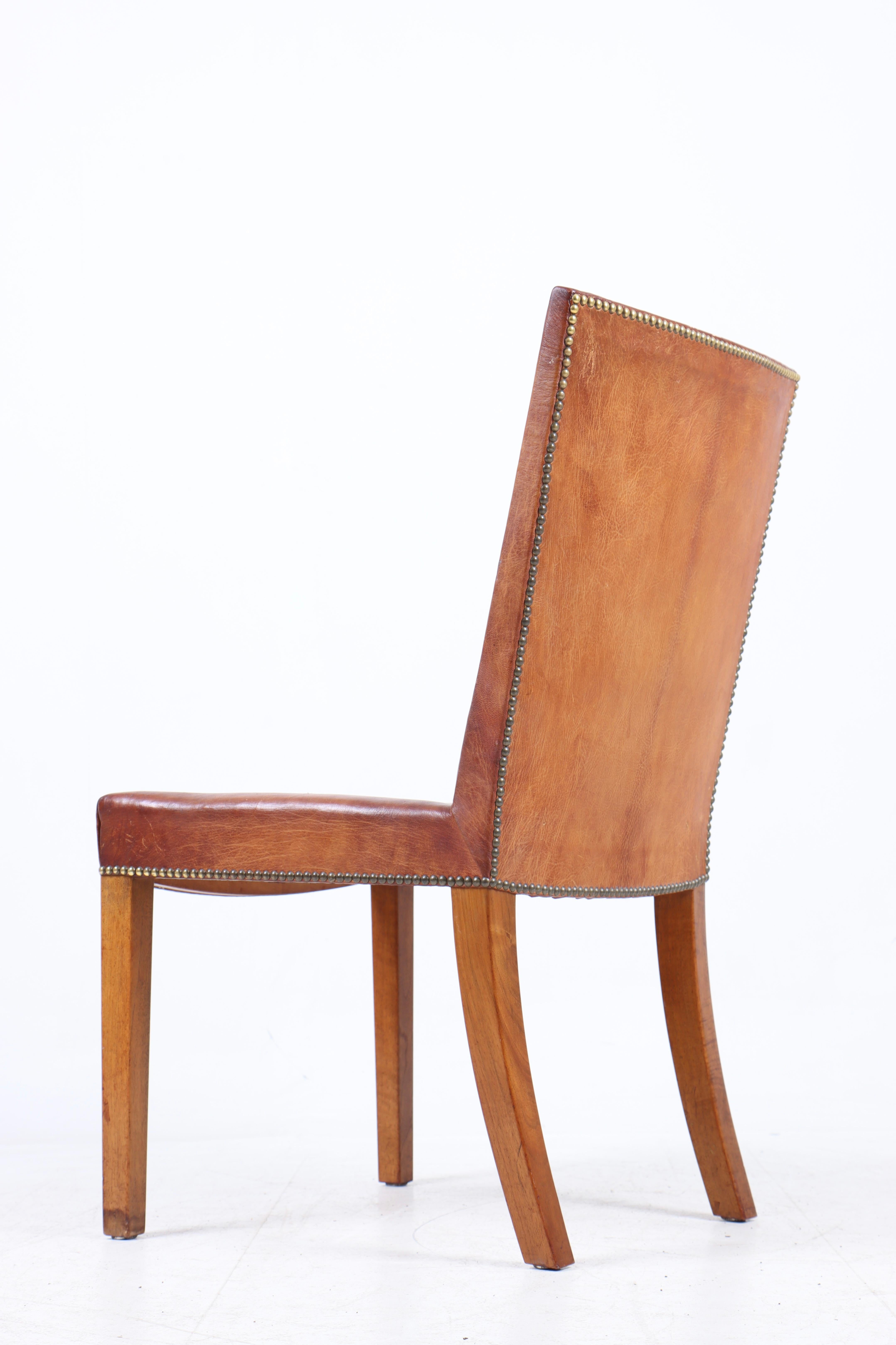 Mid-20th Century Danish Lounge Chair in Patinated Niger Leather, 1940s For Sale