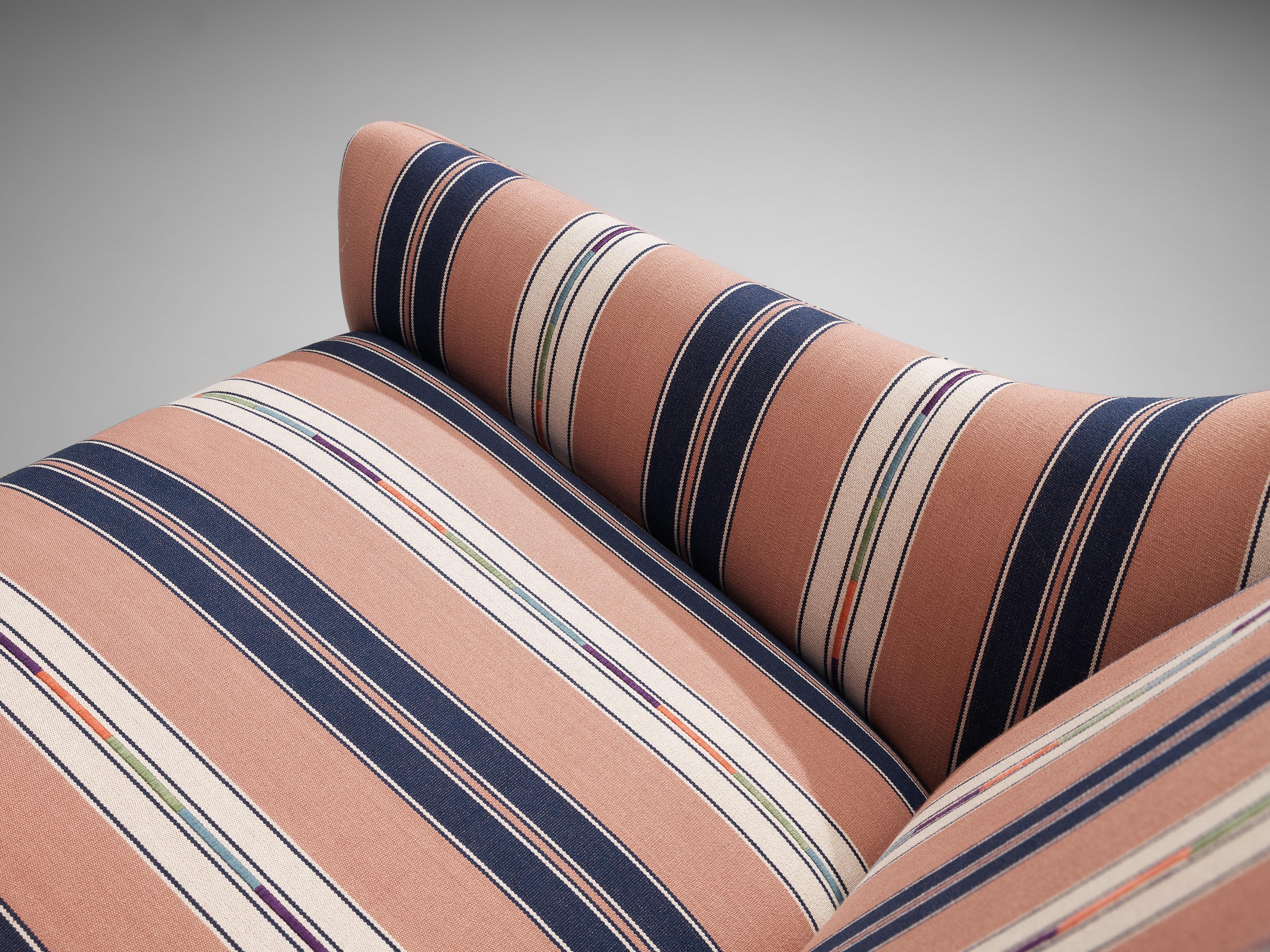 Danish Lounge Chair in Pink/White Striped Fabric  3