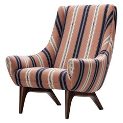 Danish Lounge Chair in Pink/White Striped Fabric 