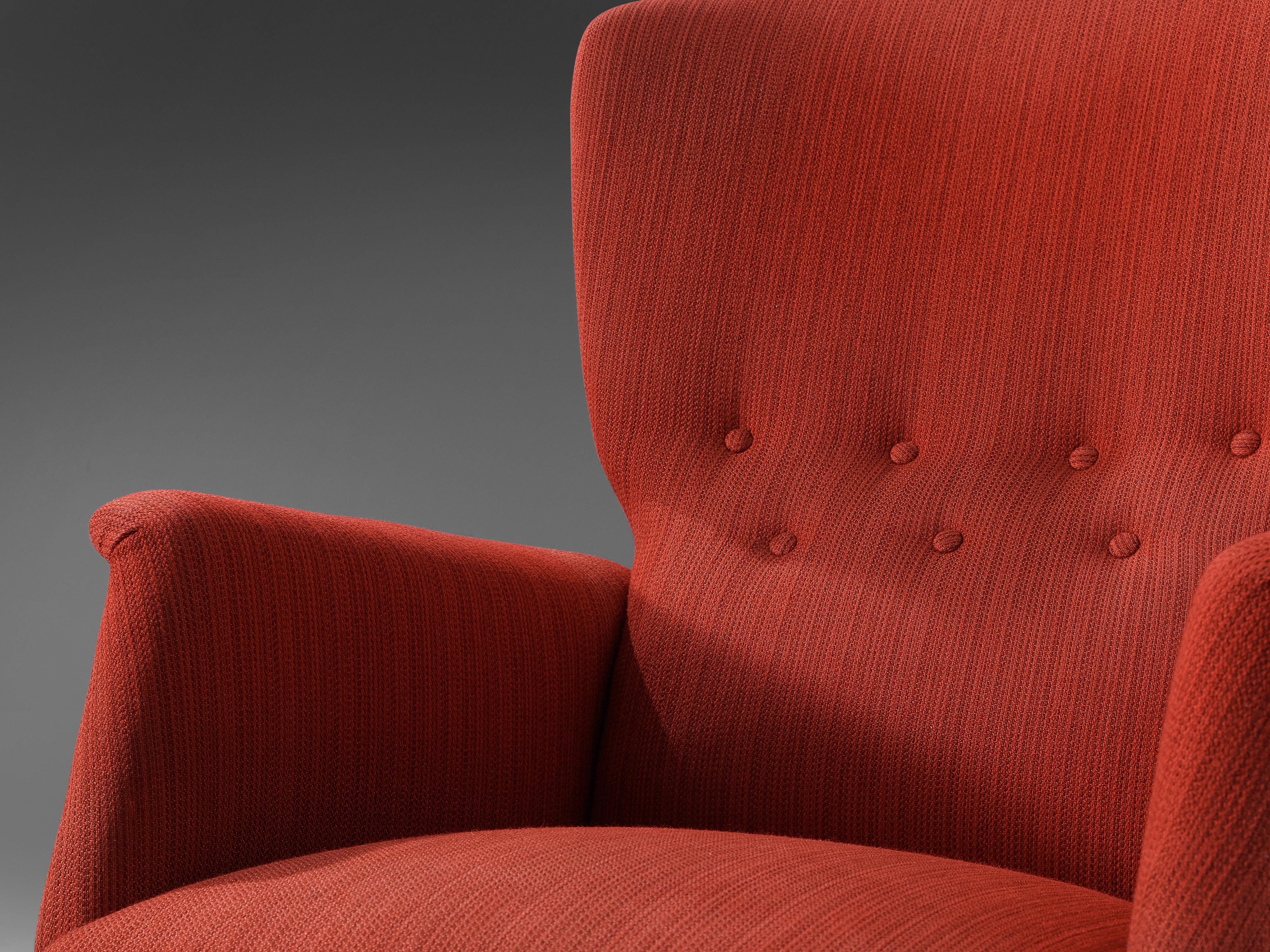 Mid-20th Century Danish Lounge Chair in Red Upholstery