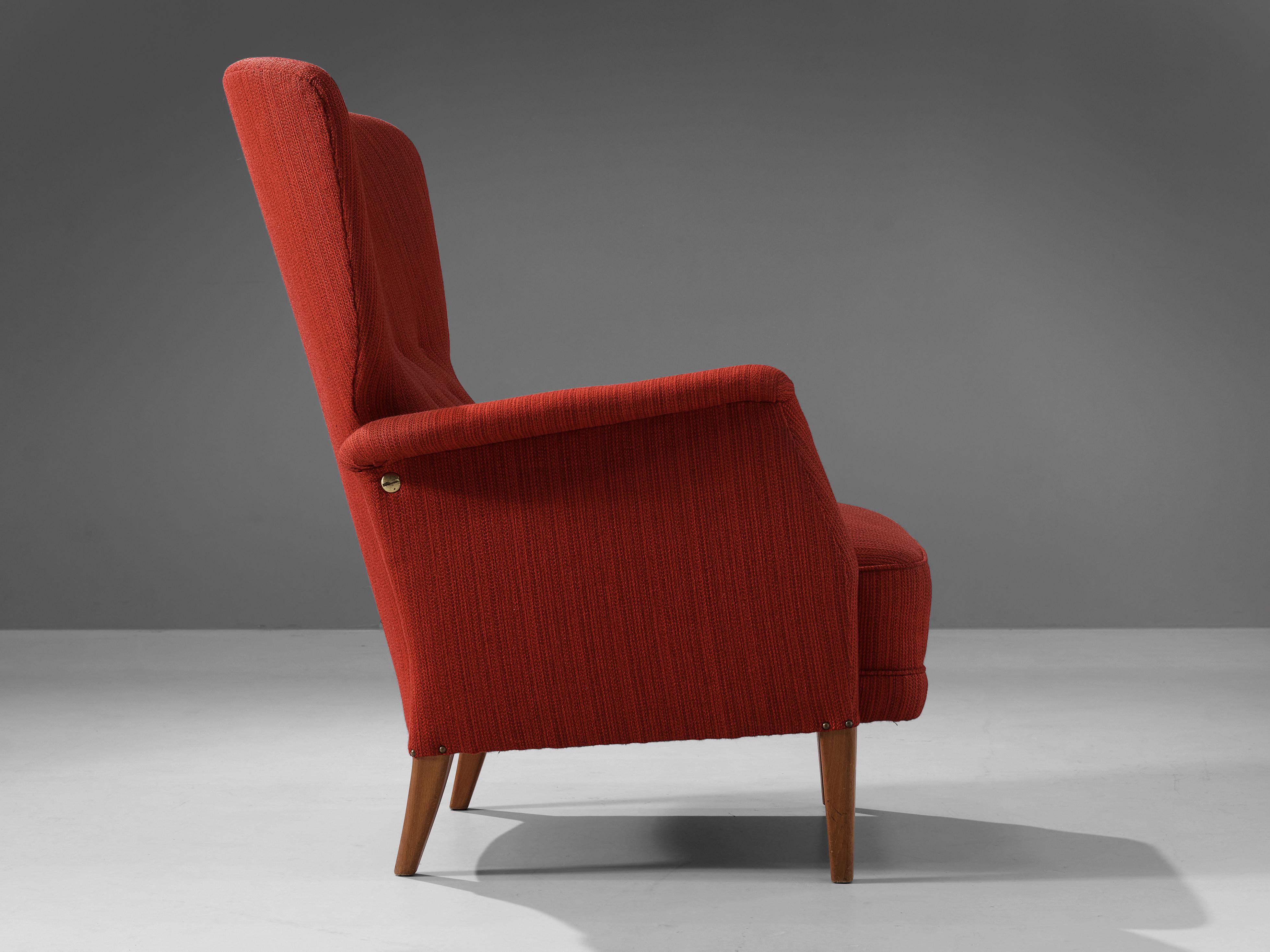Danish Lounge Chair in Red Upholstery 2