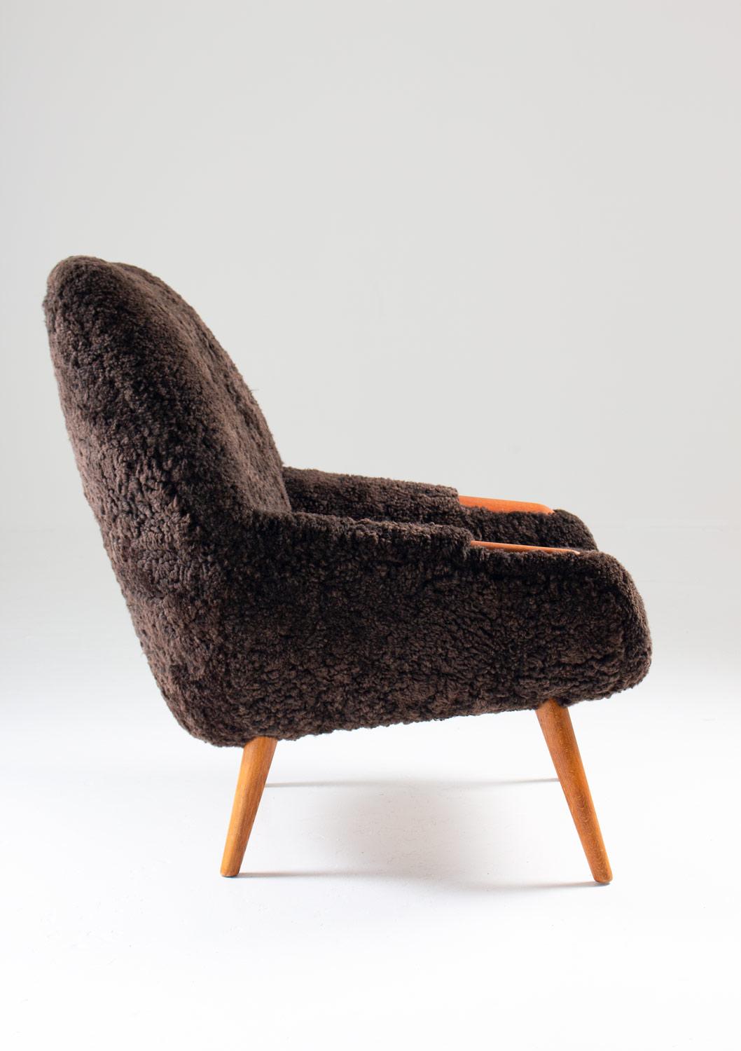 Danish Lounge Chair in Sheepskin In Excellent Condition In Karlstad, SE