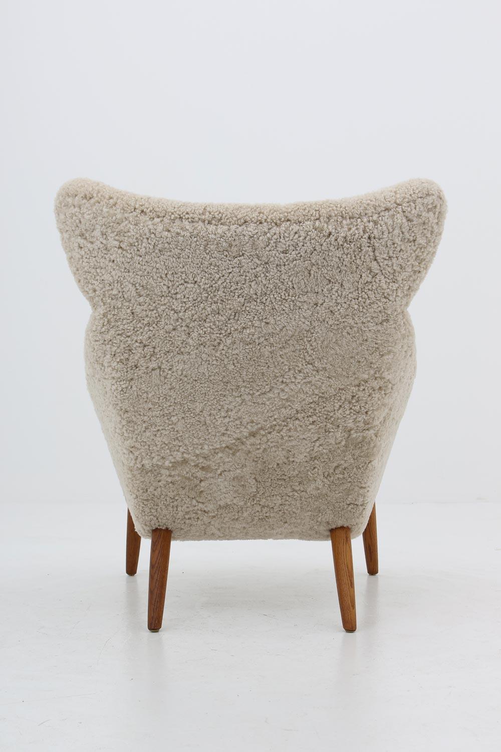 Danish Lounge Chair in Sheepskin, Model 55 by Kurt Østervig In Good Condition In Karlstad, SE