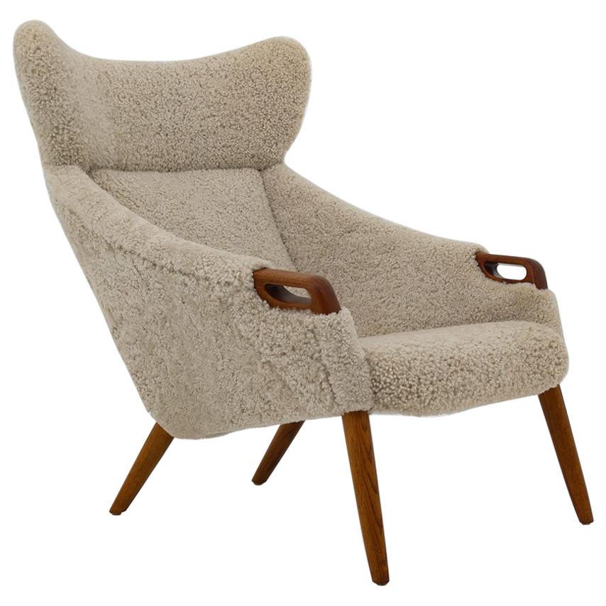 Danish Lounge Chair in Sheepskin, Model 55 by Kurt Østervig