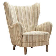 Danish Lounge Chair in Striped Crème Upholstery
