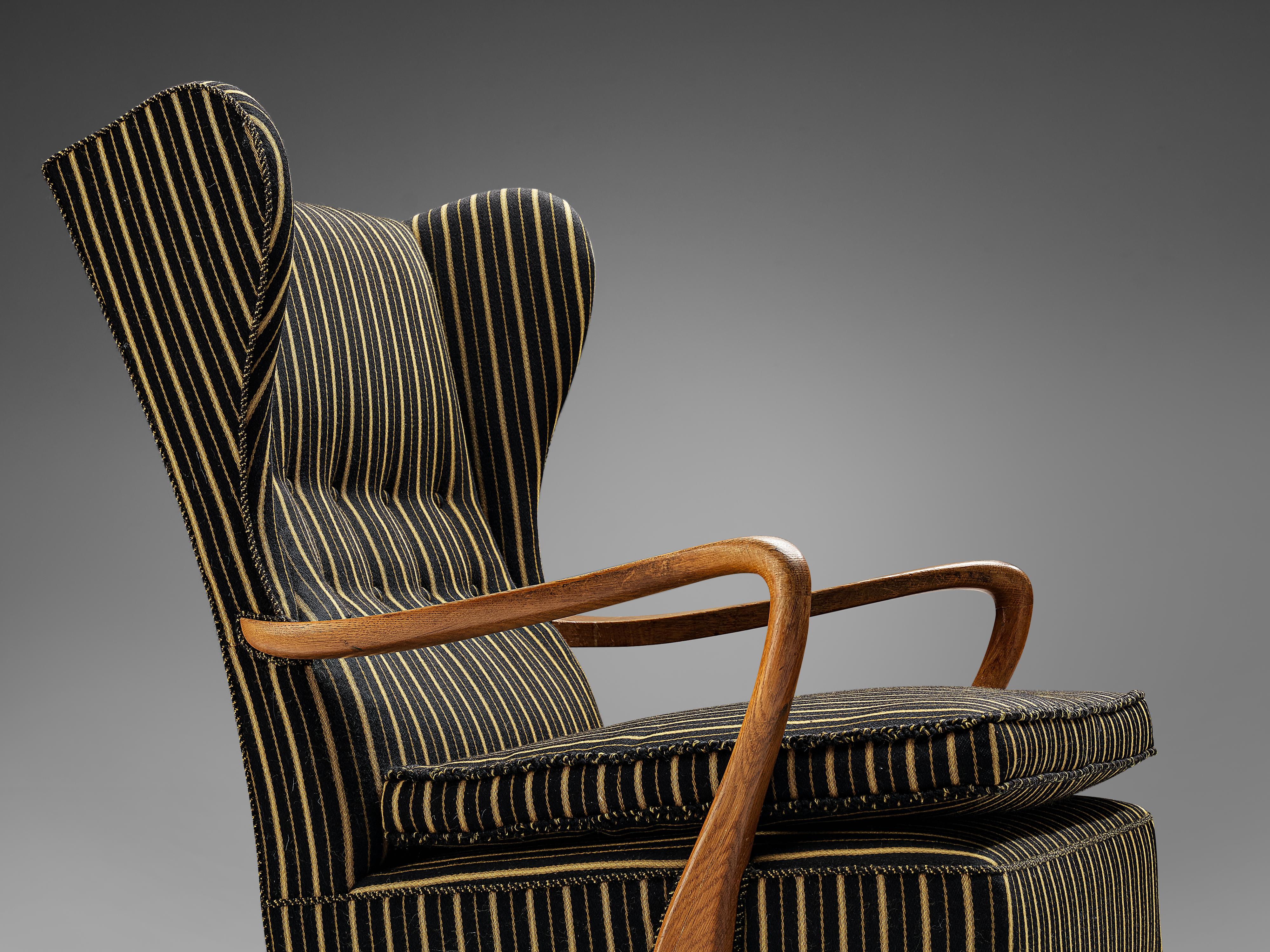 Scandinavian Modern Danish Lounge Chair in Striped Upholstery