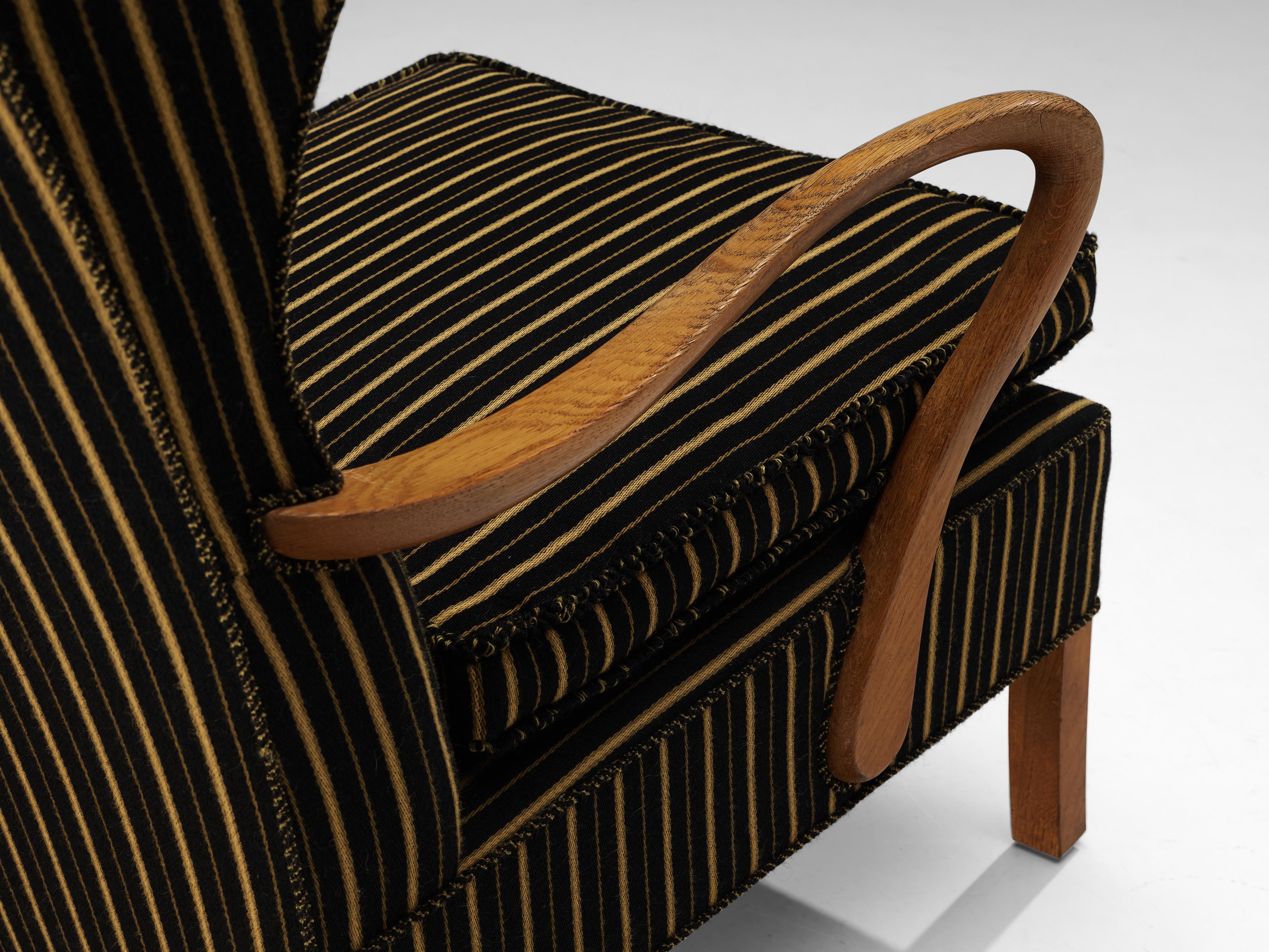 Mid-20th Century Danish Lounge Chair in Striped Upholstery