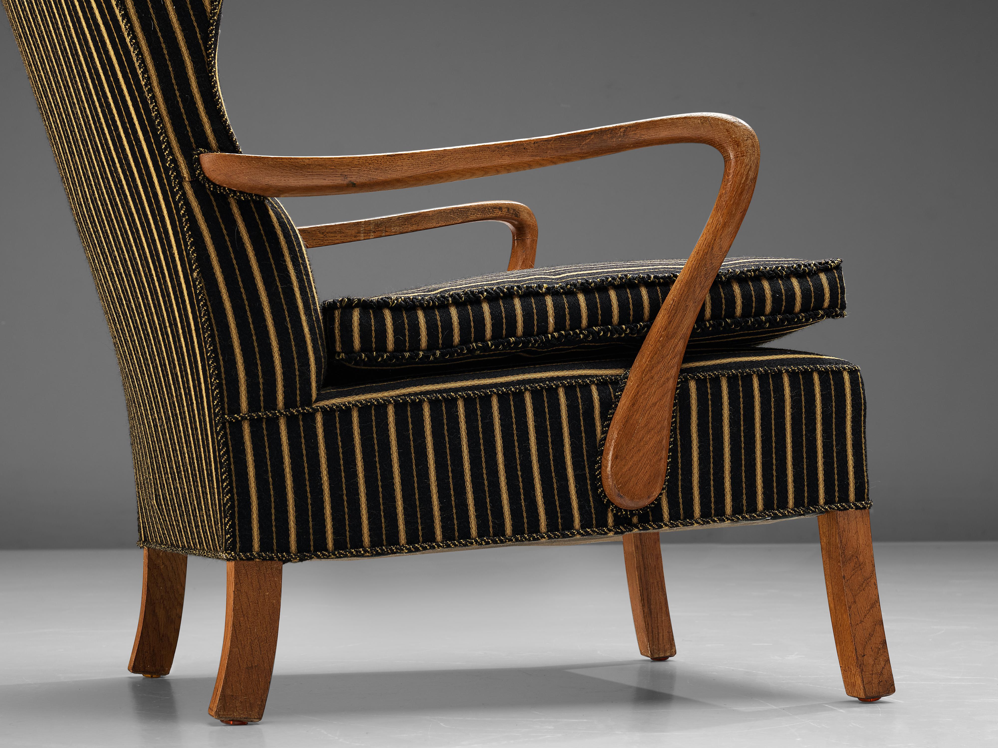 Danish Lounge Chair in Striped Upholstery 1