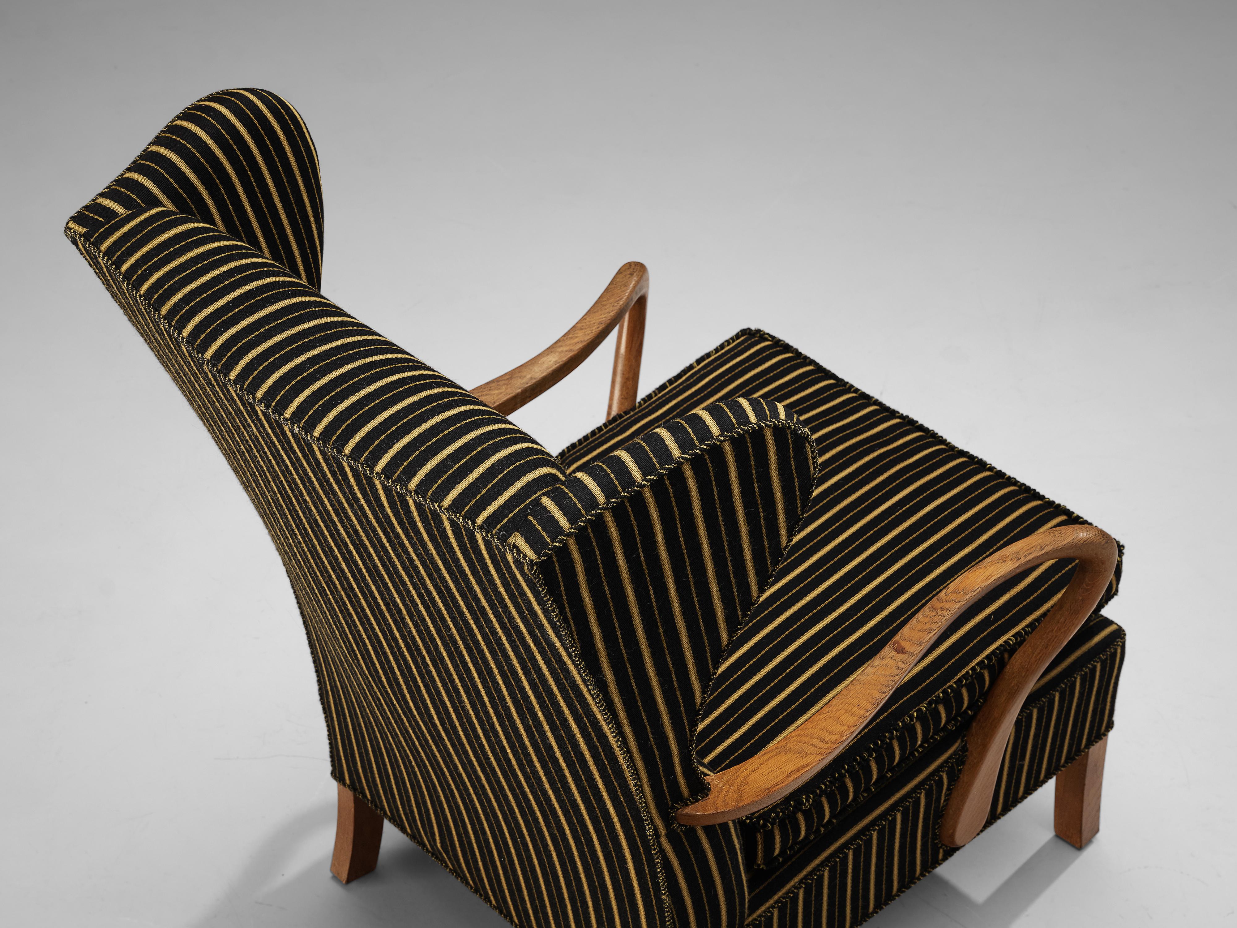 Danish Lounge Chair in Striped Upholstery 2