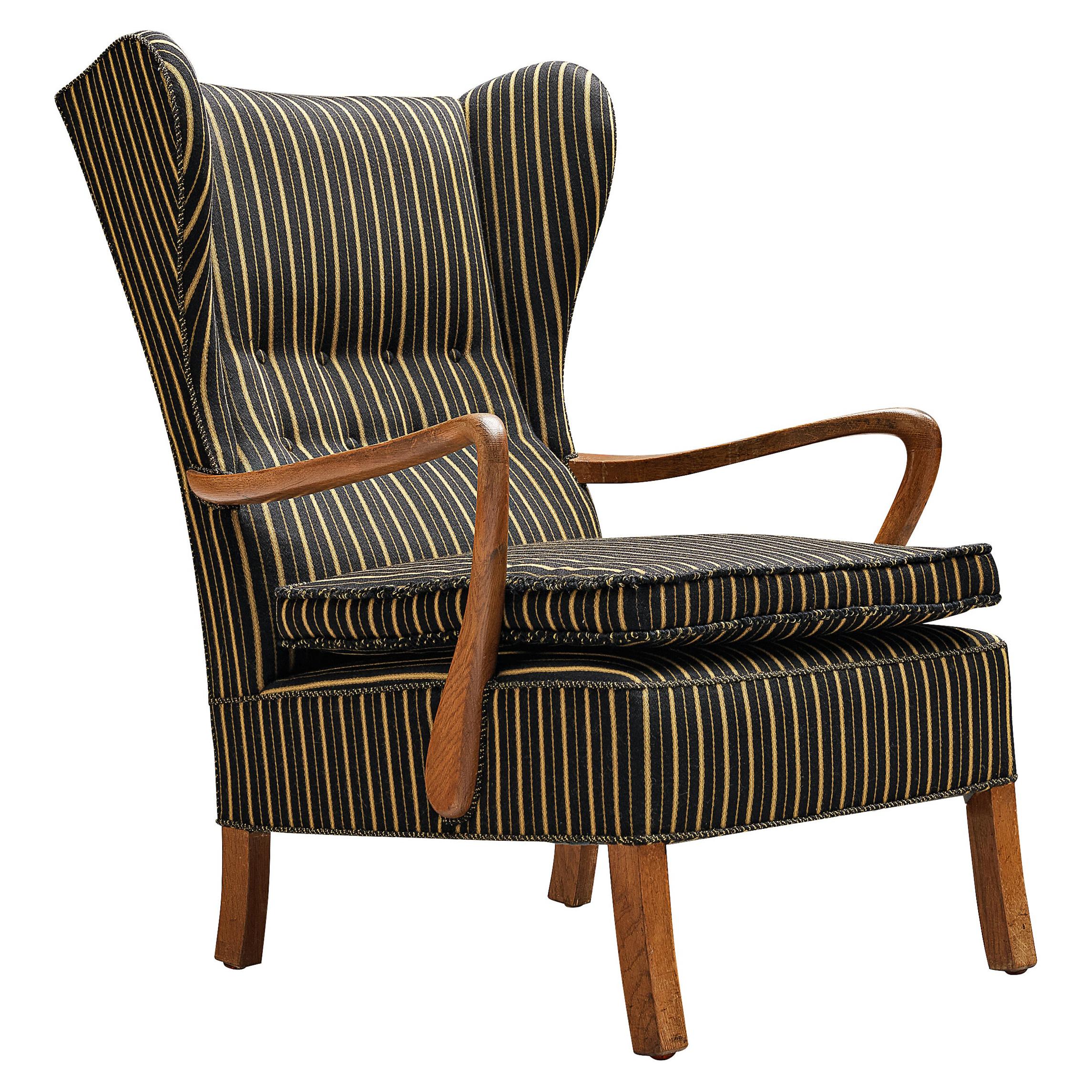 Danish Lounge Chair in Striped Upholstery