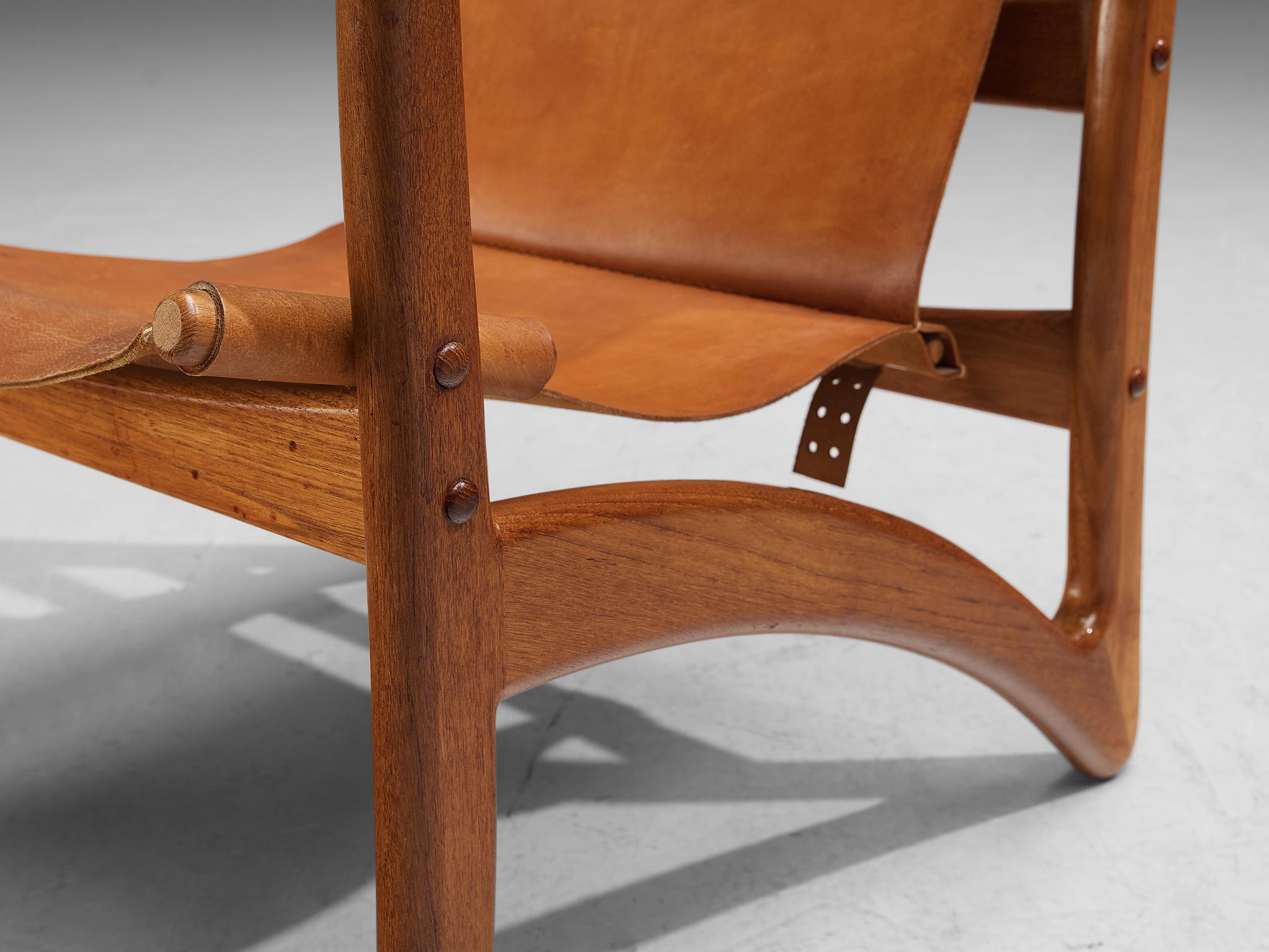 Mid-20th Century Danish Lounge Chair in Teak and Cognac Leather For Sale